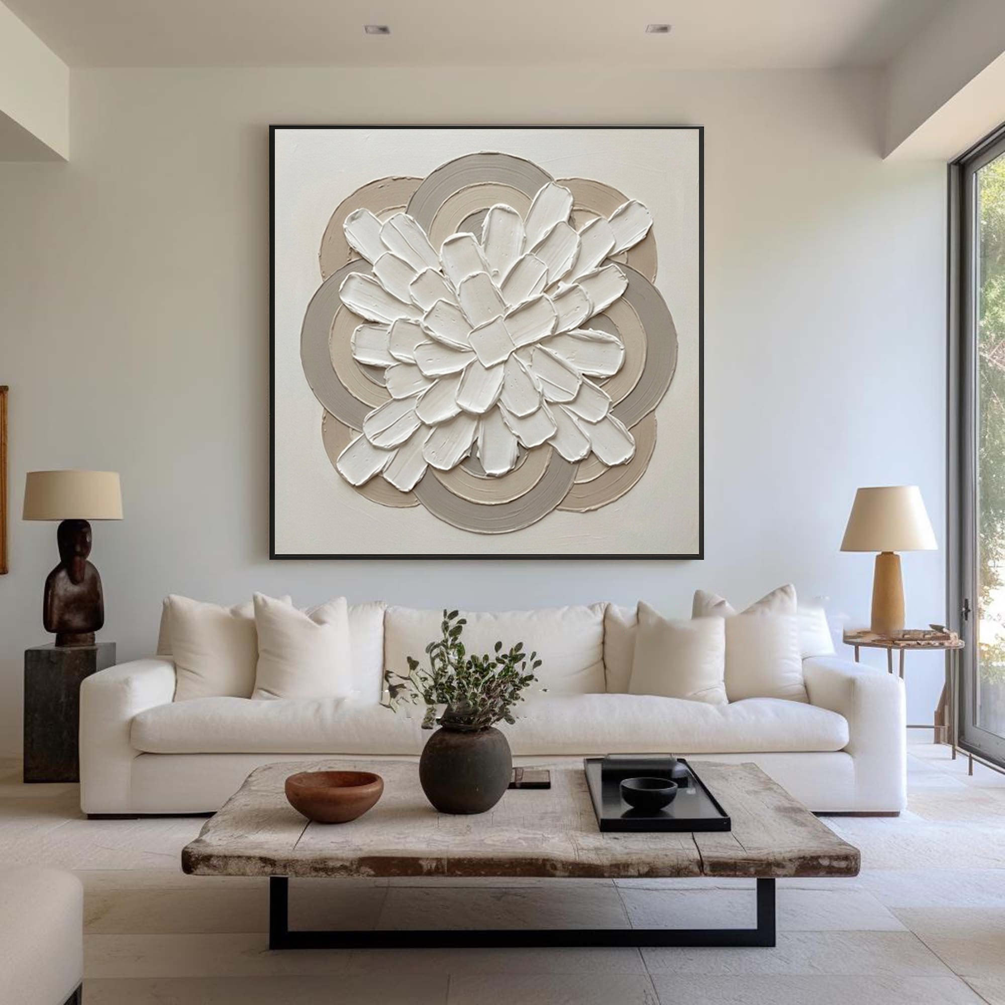 Large Organic Floral Geometry Wall Art Neutral Contemporary Painting