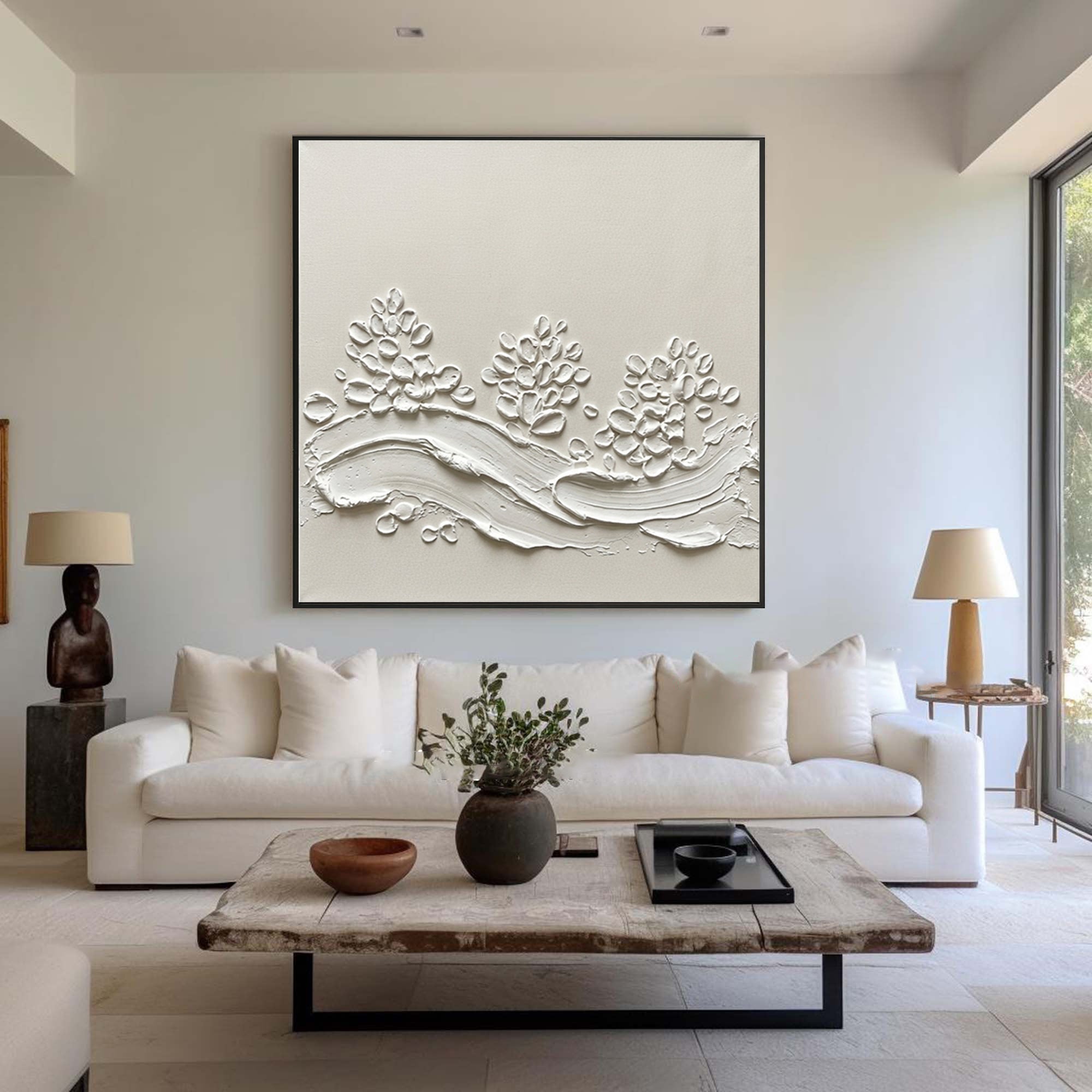 Large Organic Plaster Composition Wall Art Contemporary Neutral Textured Painting