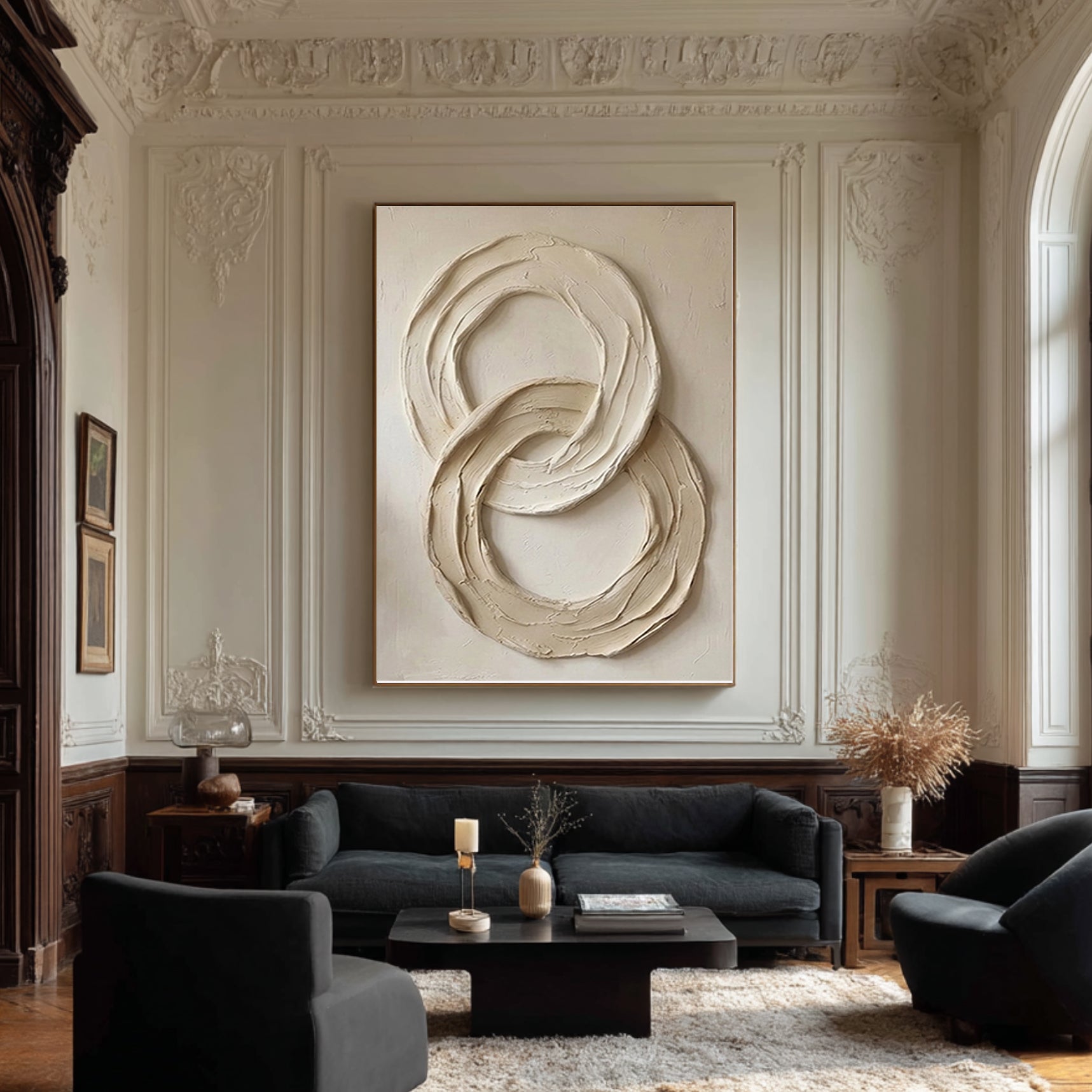 Large Hand-Painted Neutral Texture Painting | Modern Sculptural Circle Wall Decor  