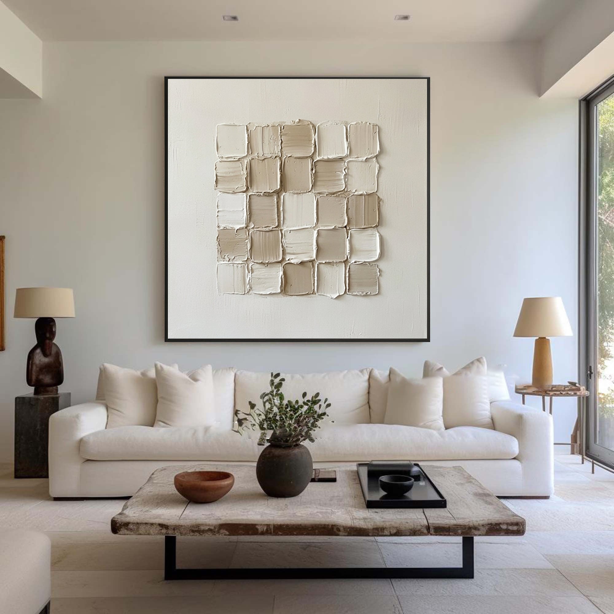 Large Architectural Grid Study Wall Art Neutral Contemporary Relief Painting 