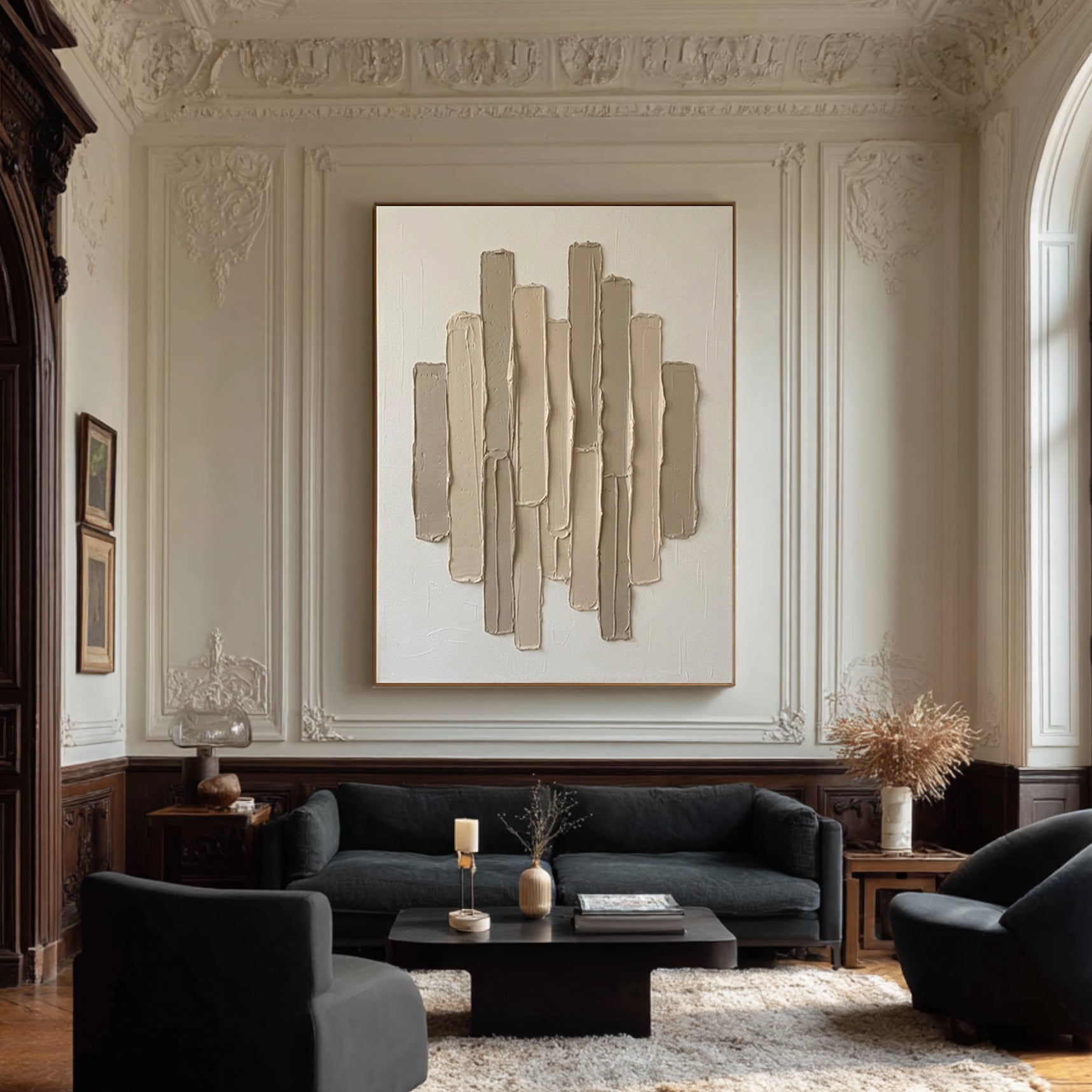 Large Beige Architectural Texture Canvas Art Modern Neutral Wall Decor