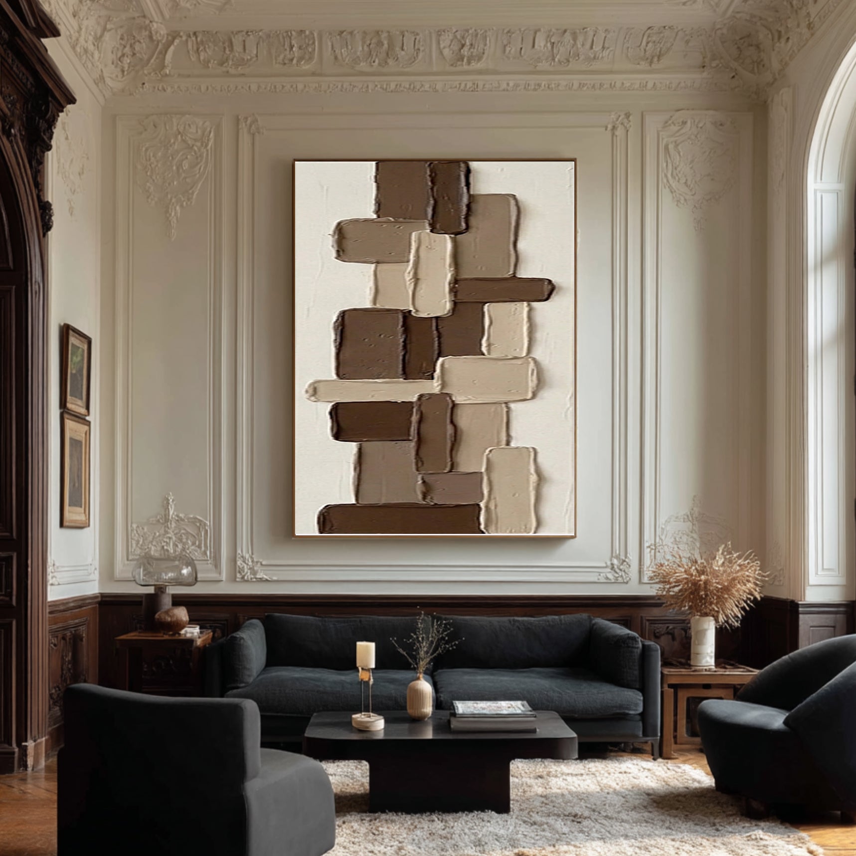 Large Chocolate Brown Textured Canvas Art Contemporary Relief Painting 