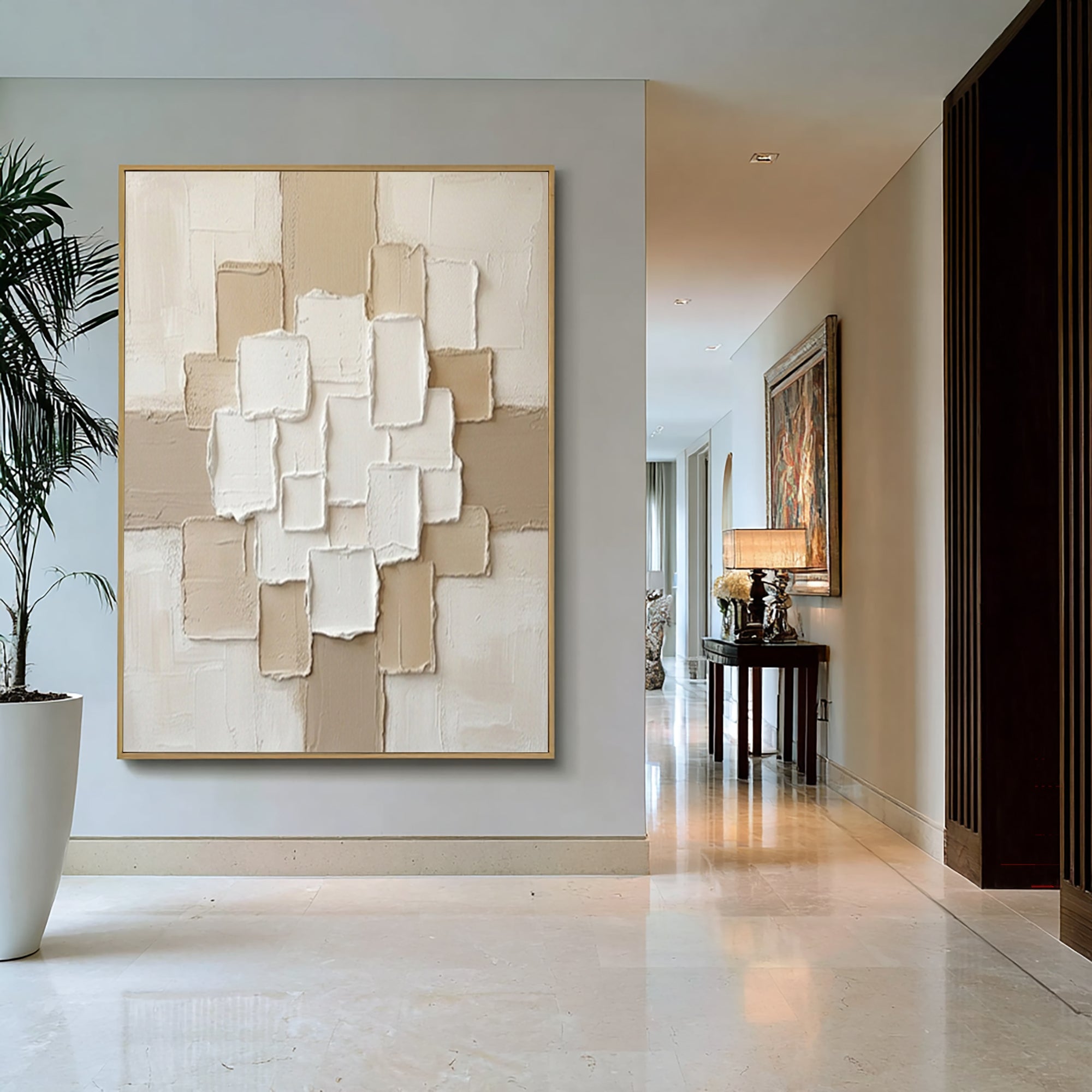Large Beige Composition Textured Canvas Art Modern Neutral Wall Decor