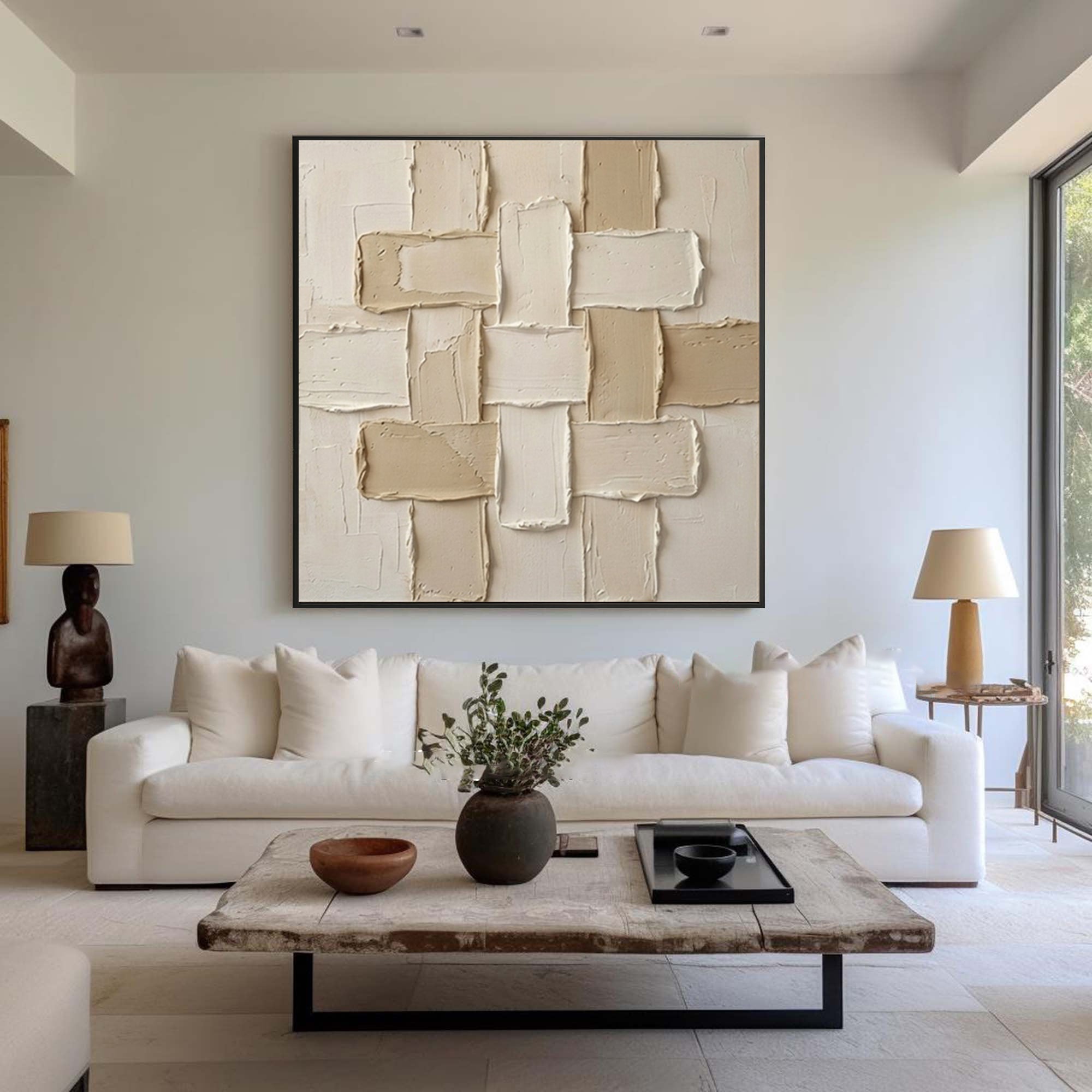 Large Modern Woven Relief Wall Art Neutral Abstract Painting