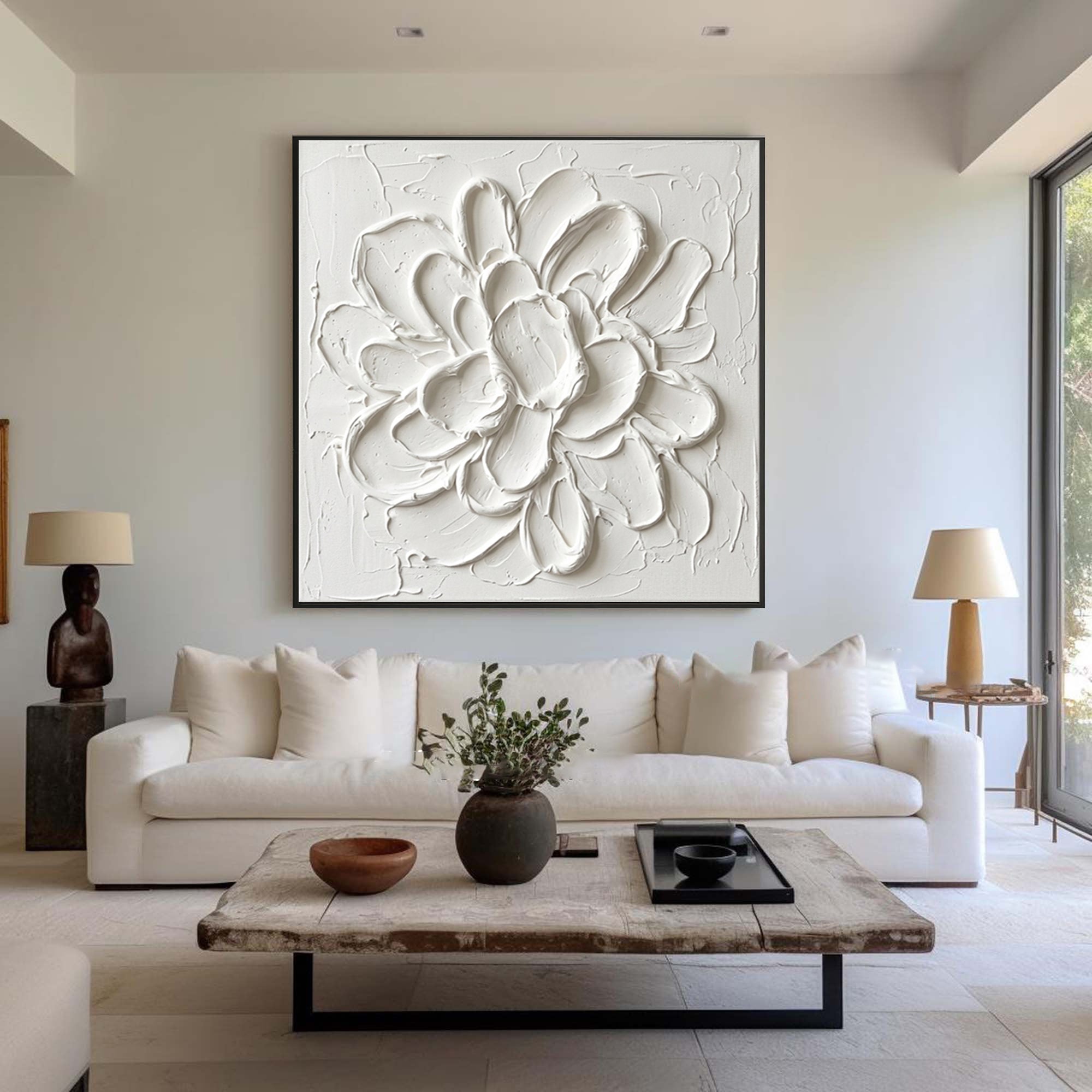 Large Handcrafted Floral Texture Canvas Art Luxury Minimalist Wall Decor