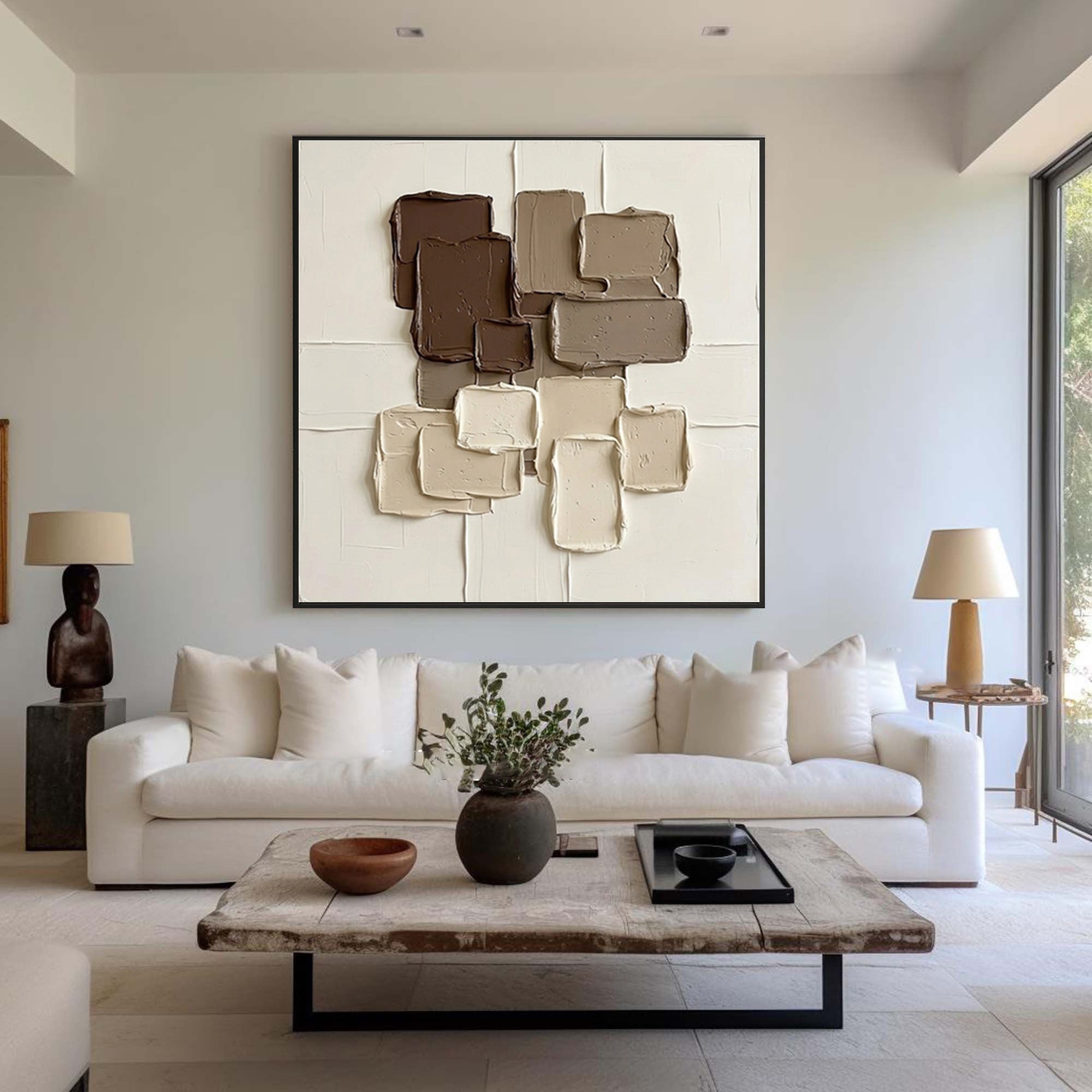 Large Mocha Relief Composition Wall Art Contemporary Neutral Painting