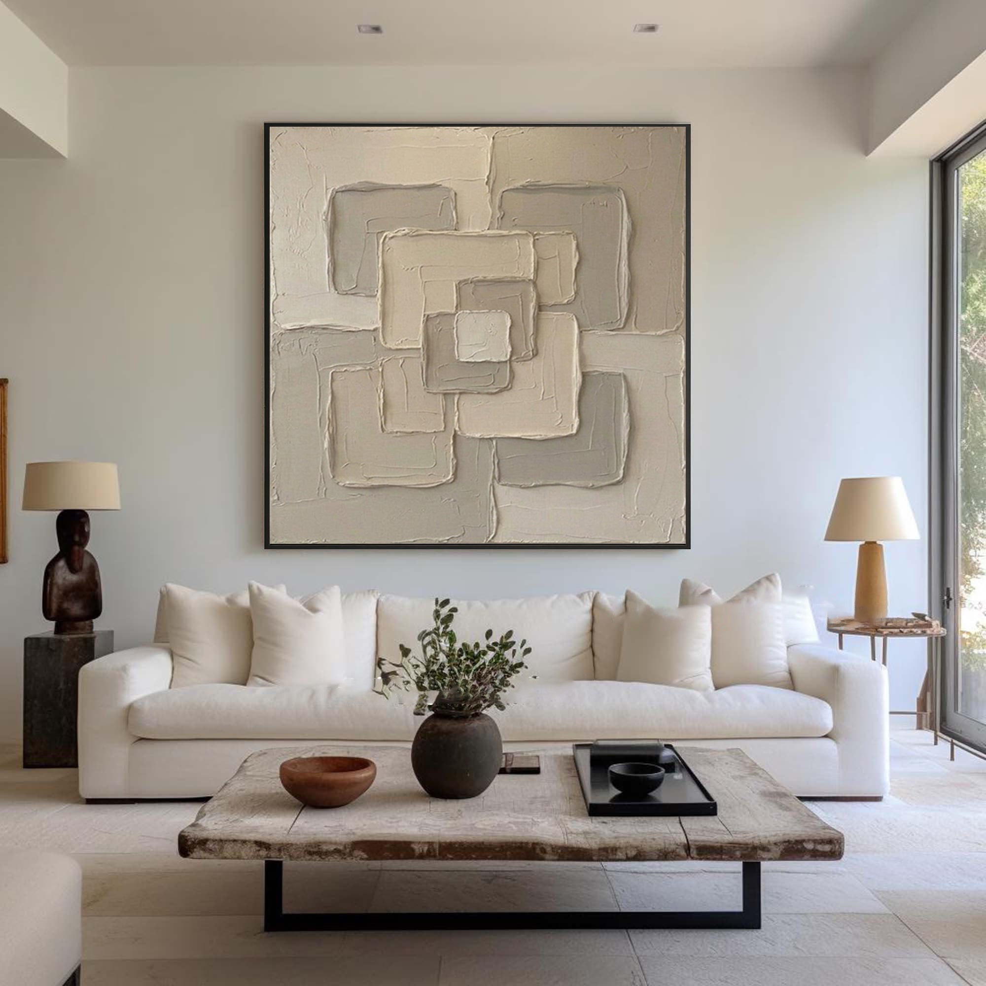 Large Infinite Connection Wall Art Neutral Sculptural Painting 