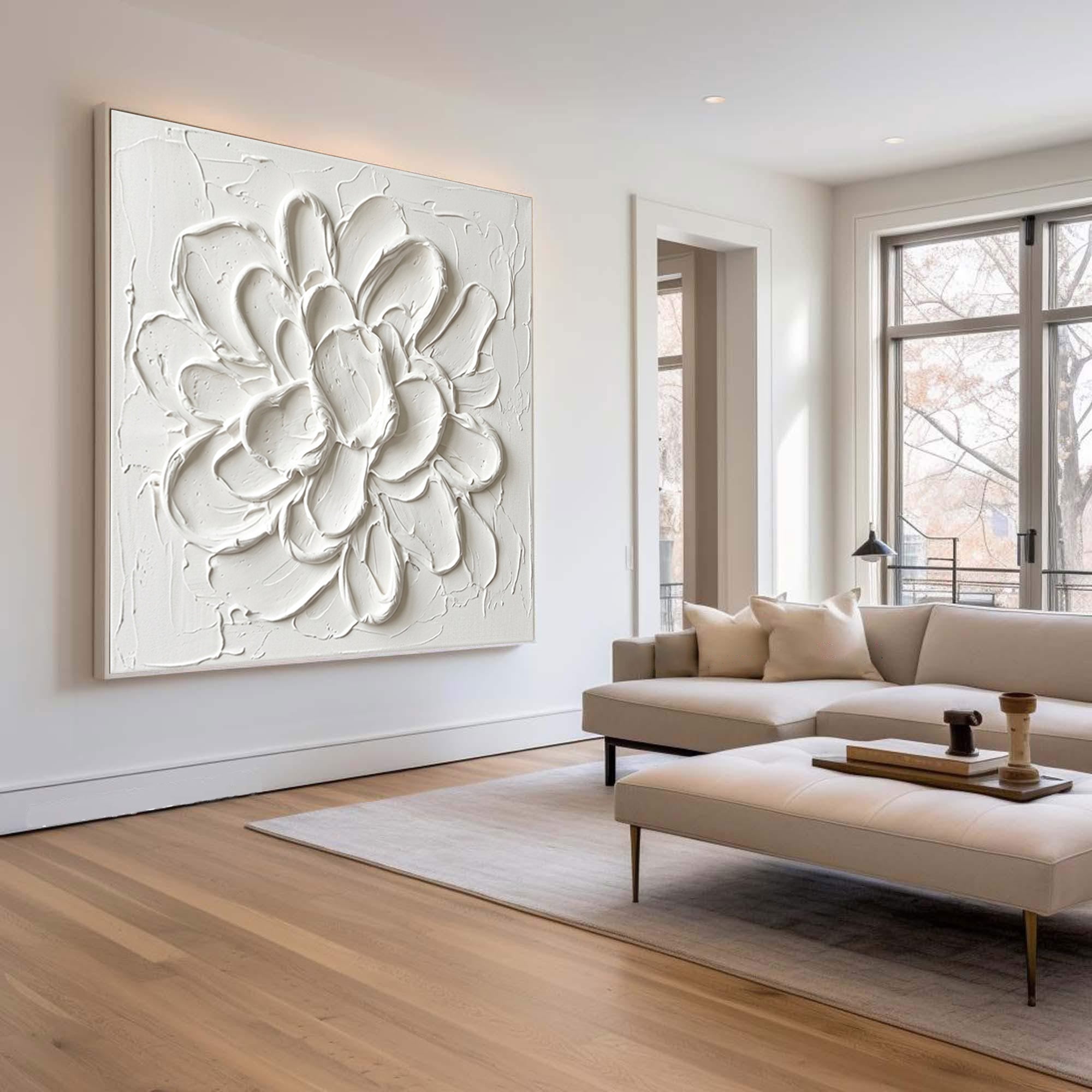 Large Handcrafted Floral Texture Canvas Art Luxury Minimalist Wall Decor