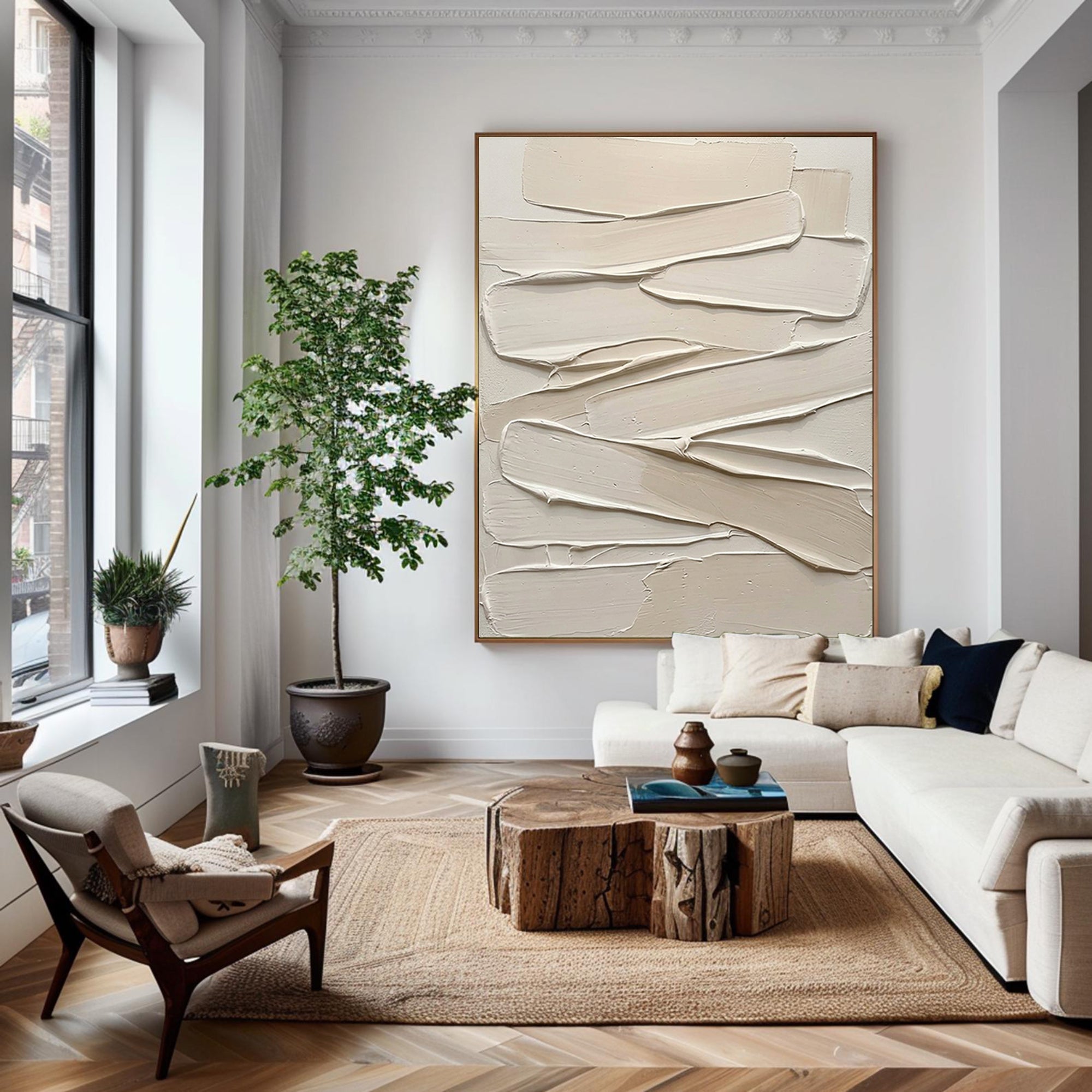 Large Modern Relief Texture Canvas Art Neutral Abstract Decor