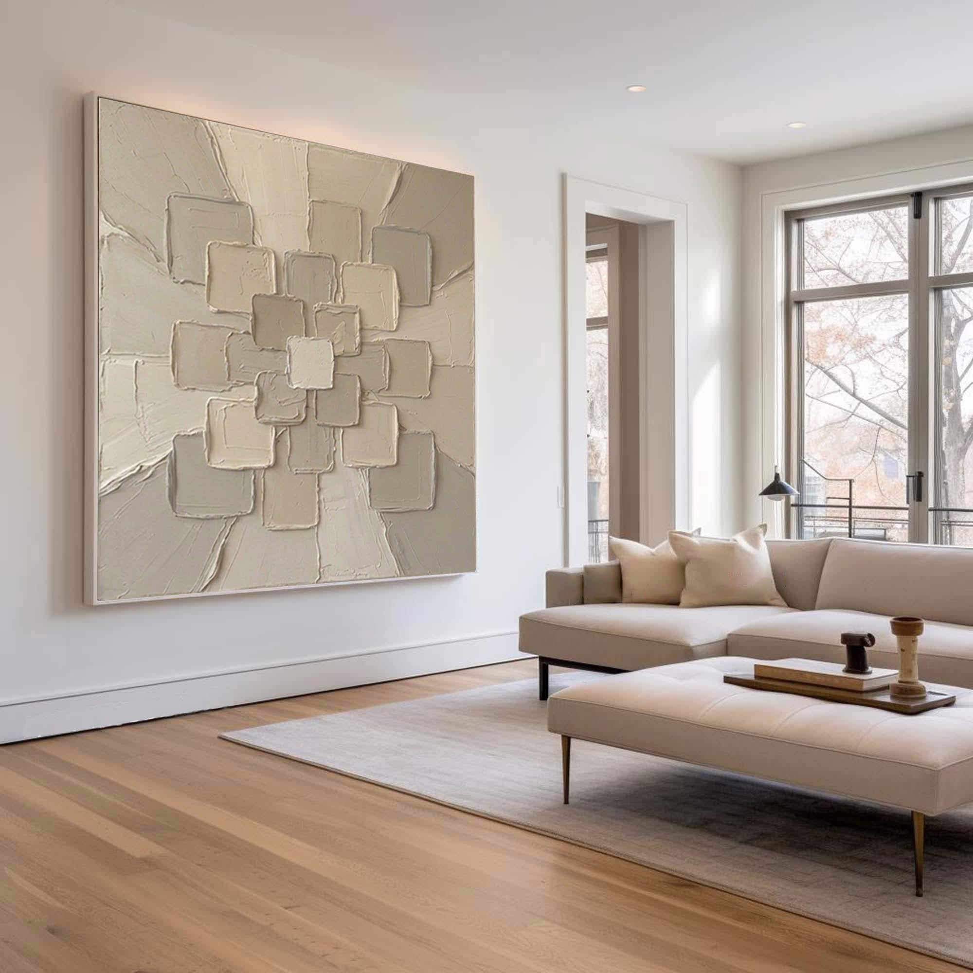 Large Sunburst Relief Wall Art Contemporary Neutral Texture Painting