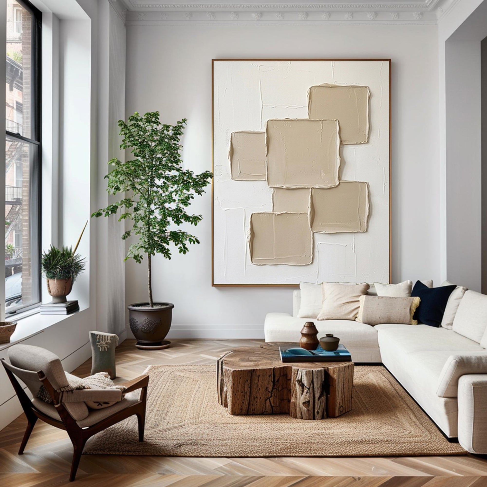 Large Architectural Relief Wall Art Modern Neutral Canvas Painting