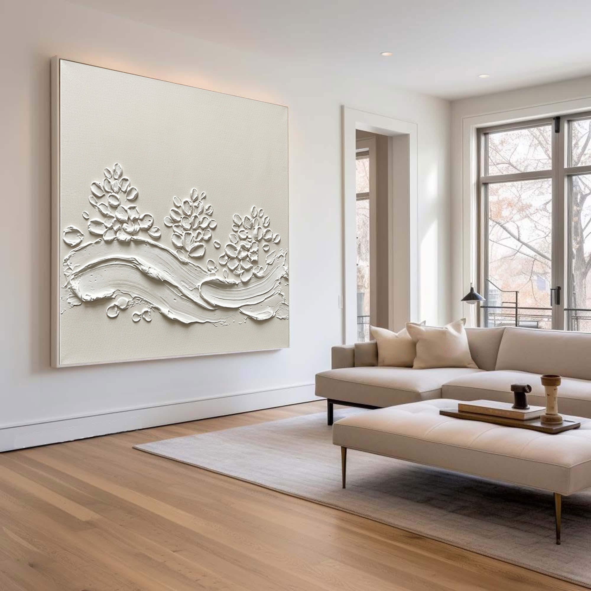Large Organic Plaster Composition Wall Art Contemporary Neutral Textured Painting