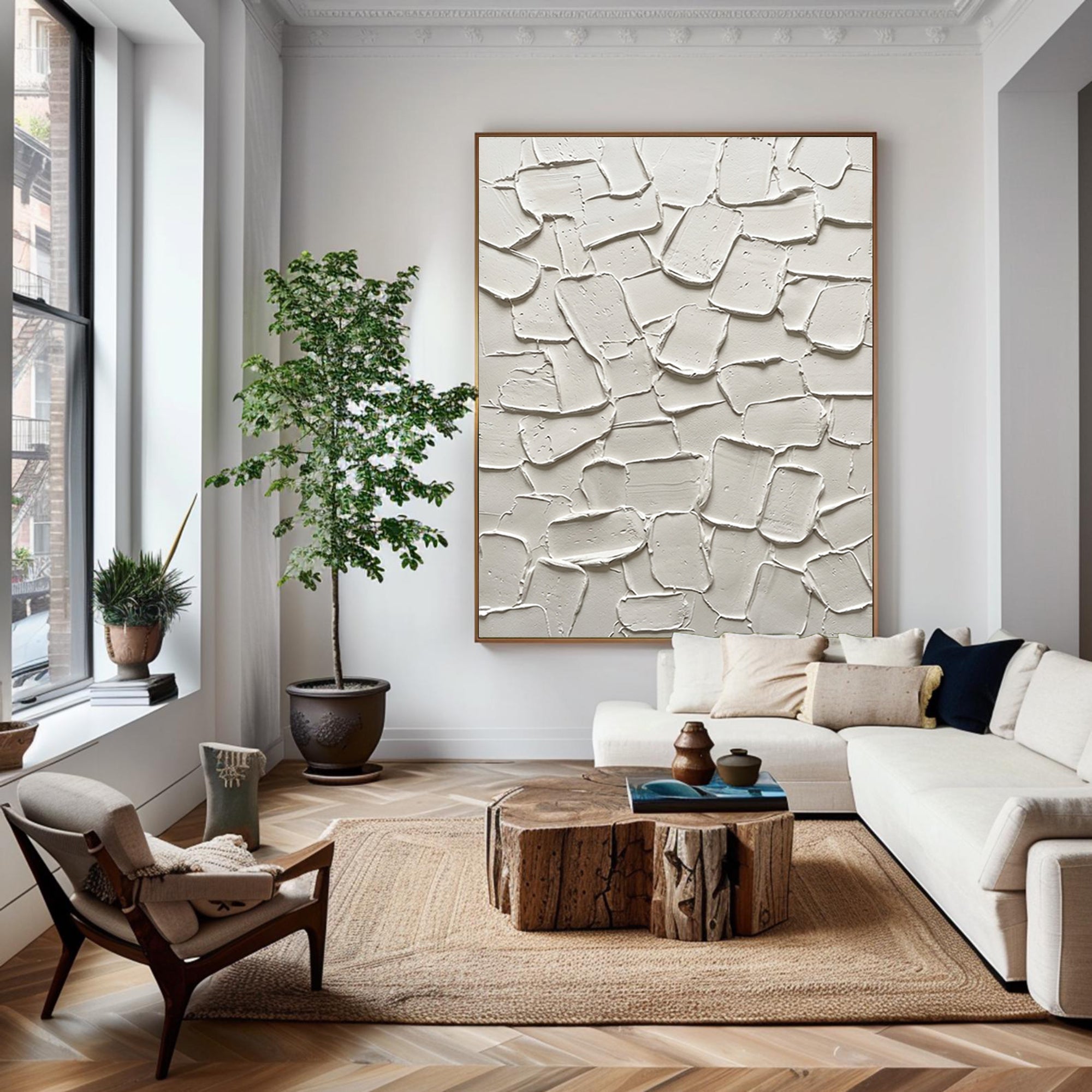 Large Neutral Textured Canvas Art Contemporary Minimalist Painting 