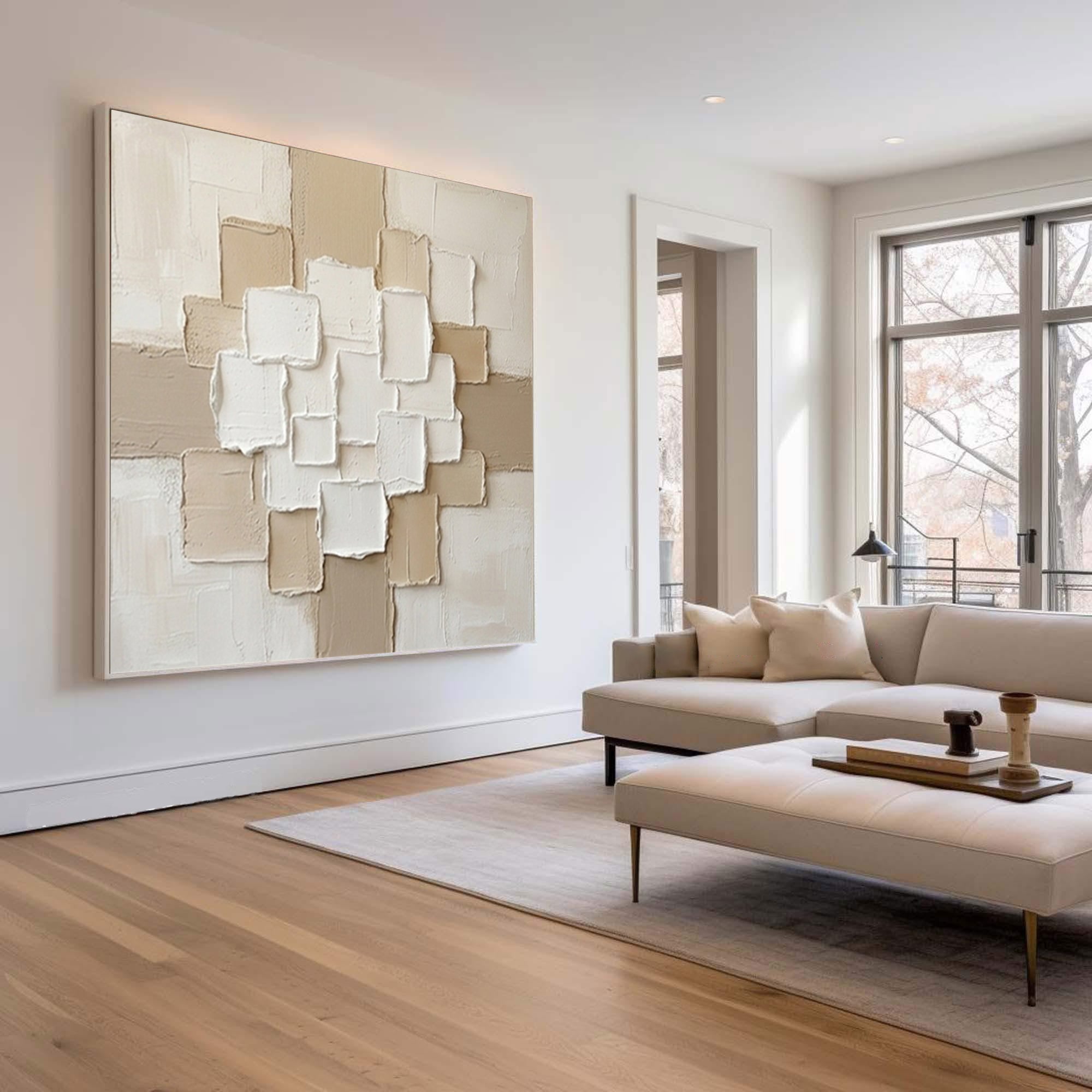 Large Layered Architectural Grid Wall Art Hand Painted Texture Painting