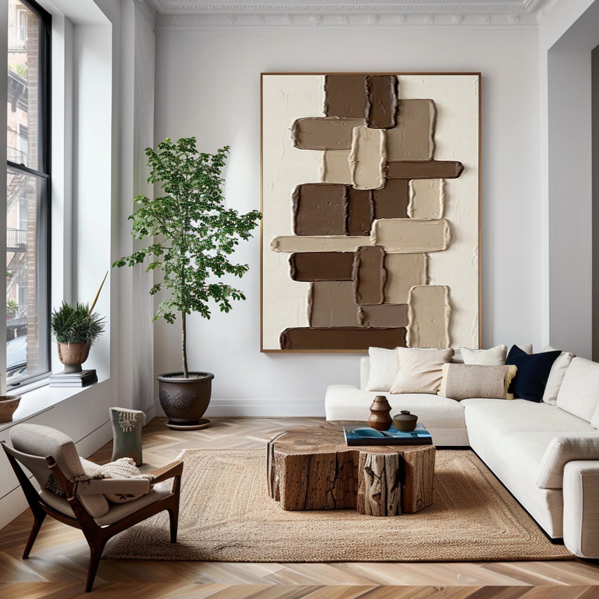 Large Chocolate Brown Textured Canvas Art Contemporary Relief Painting 