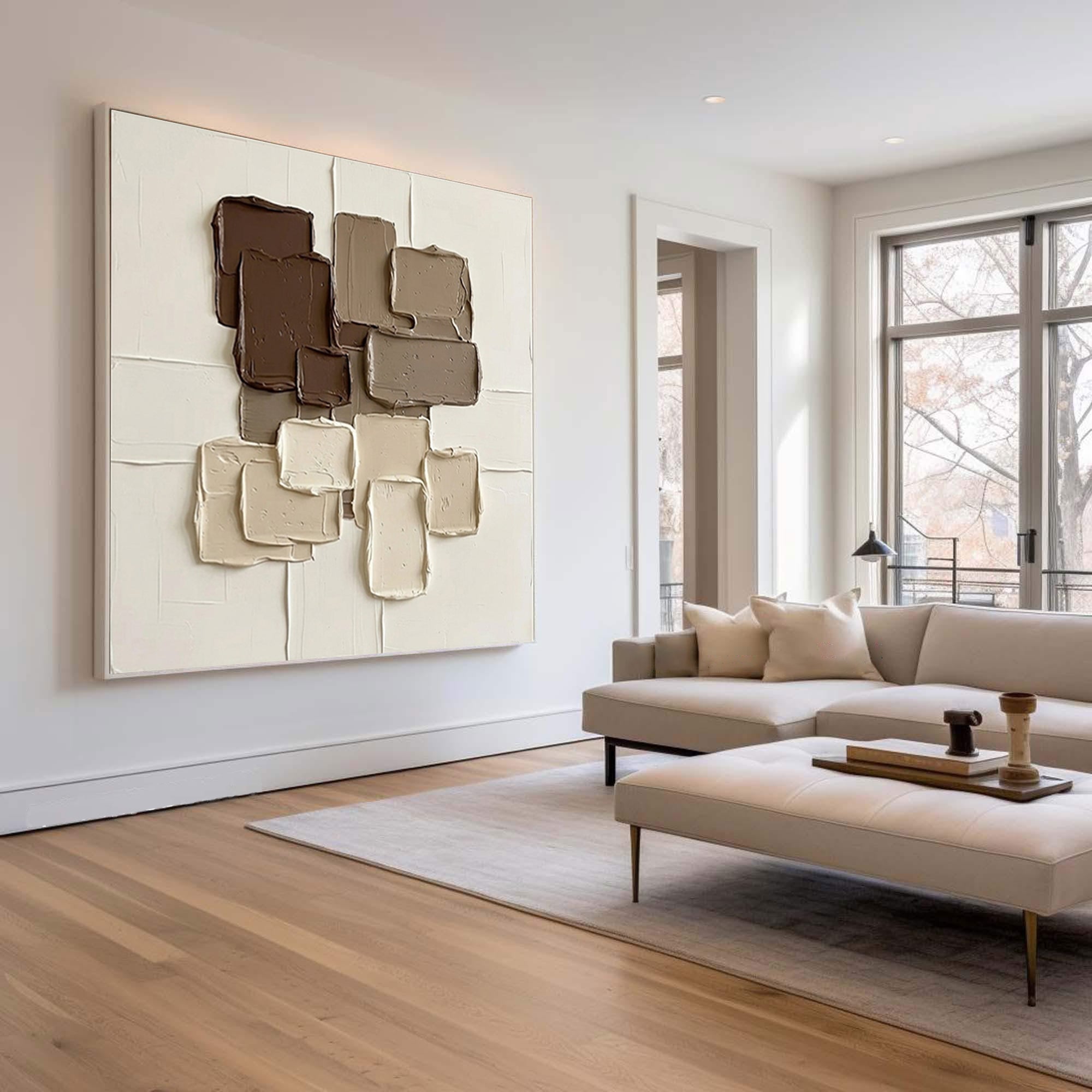 Large Mocha Relief Composition Wall Art Contemporary Neutral Painting