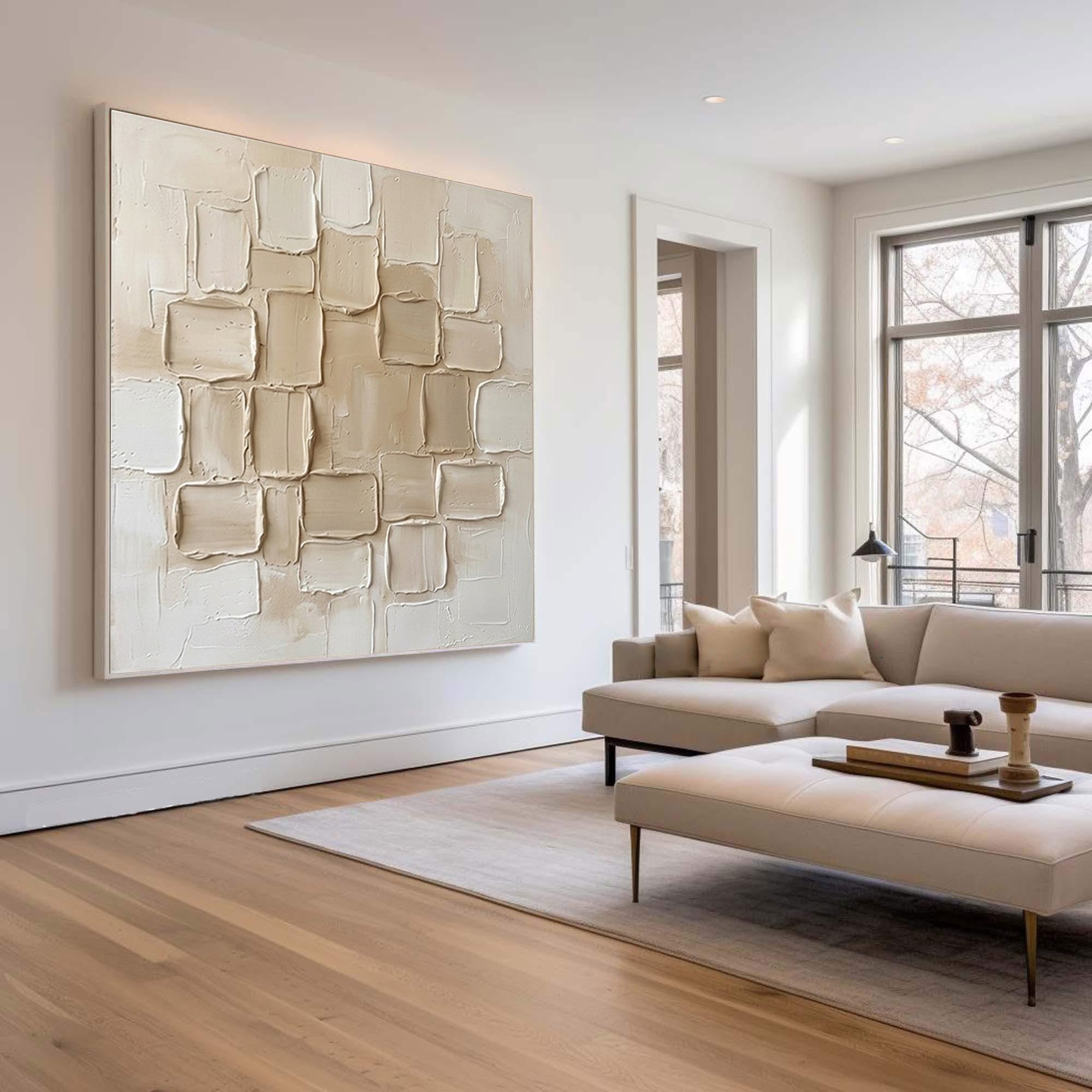 Large Quiet Geometry Composition Wall Art Neutral Contemporary Painting 