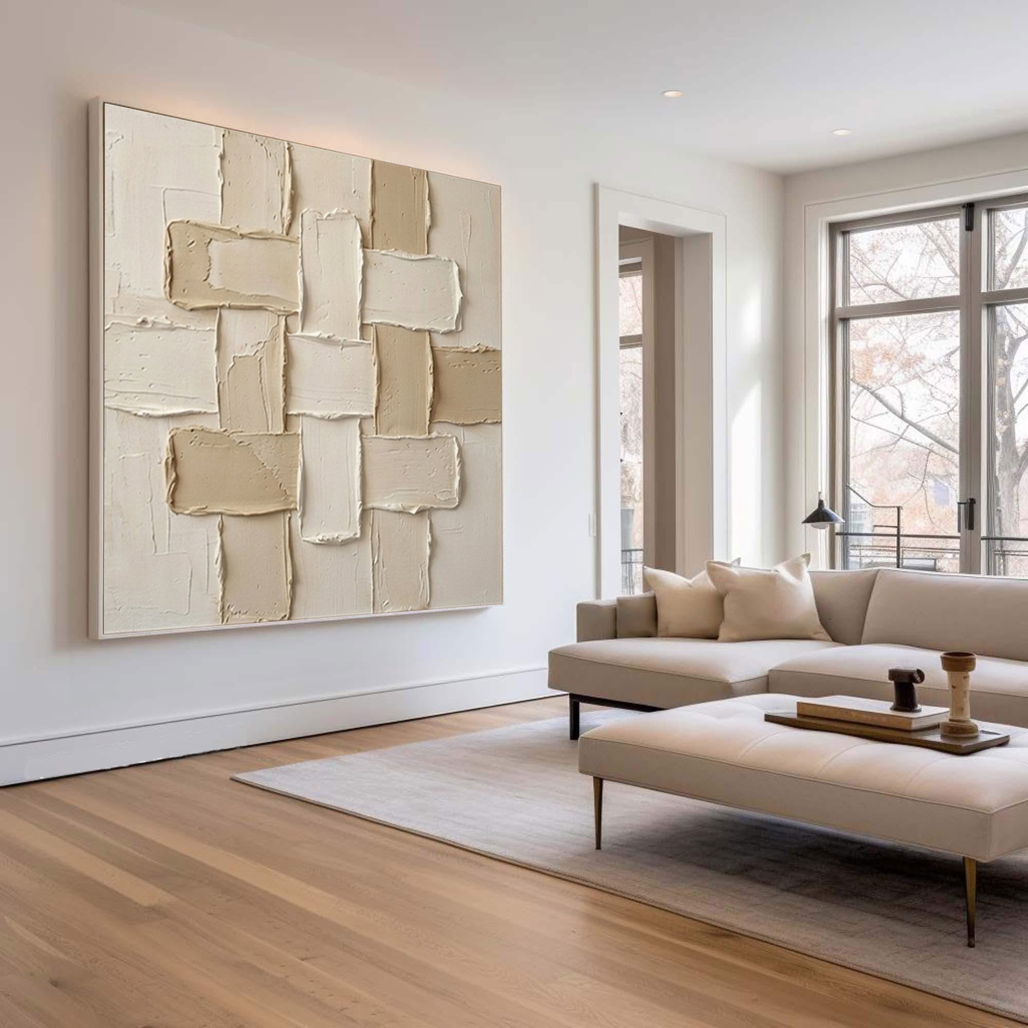 Large Modern Woven Relief Wall Art Neutral Abstract Painting