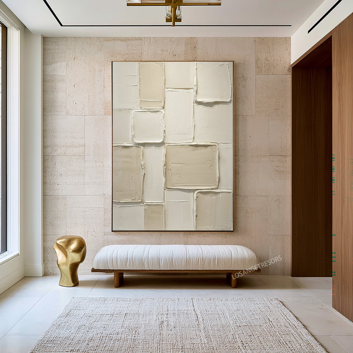 Large Architectural Minimalist Textured Wall Art Ivory Cream Abstract Oil Painting Contemporary Luxury Interior Decor