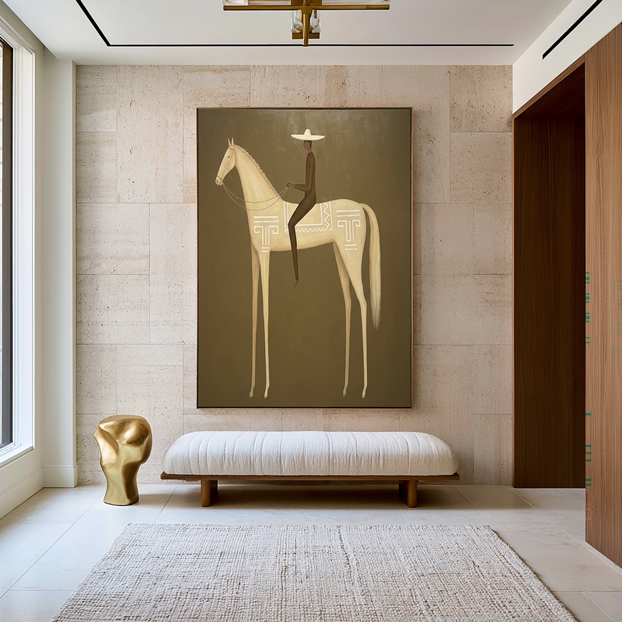 Large Elegant Rider Wall Art Horse Equestrian Oil Painting Cowboy Cowgirl Inspired Vintage Americana Western Artwork Luxury Home Decor