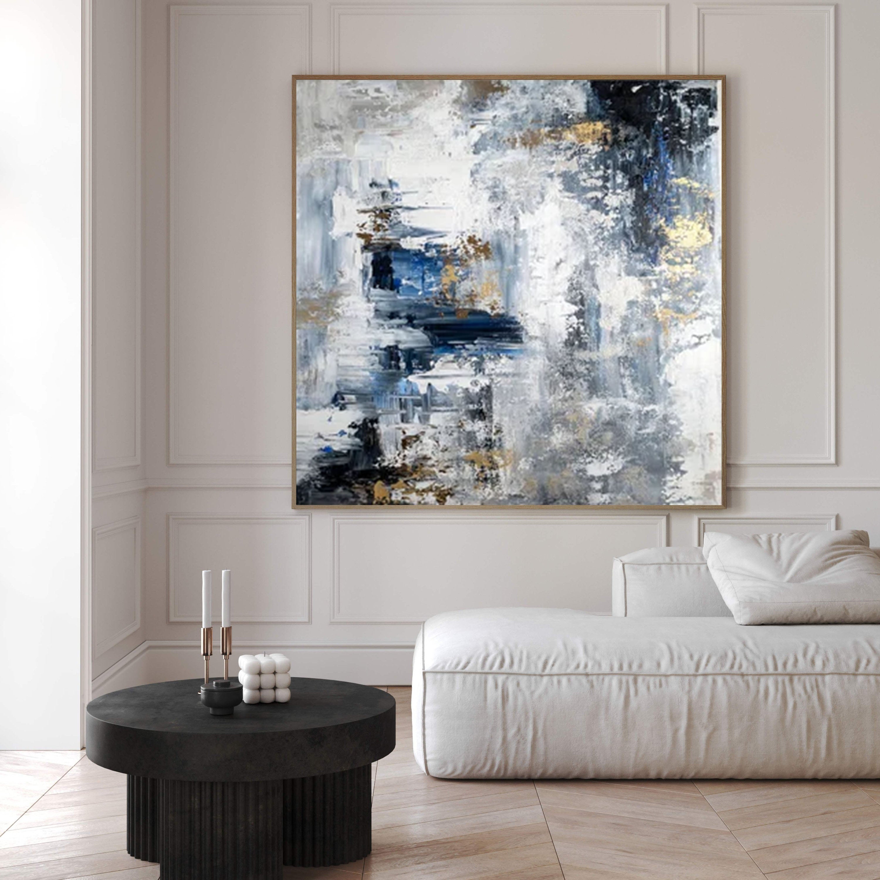 Large Modern Abstract Wall Art Blue and Metallic Painting #AP 068