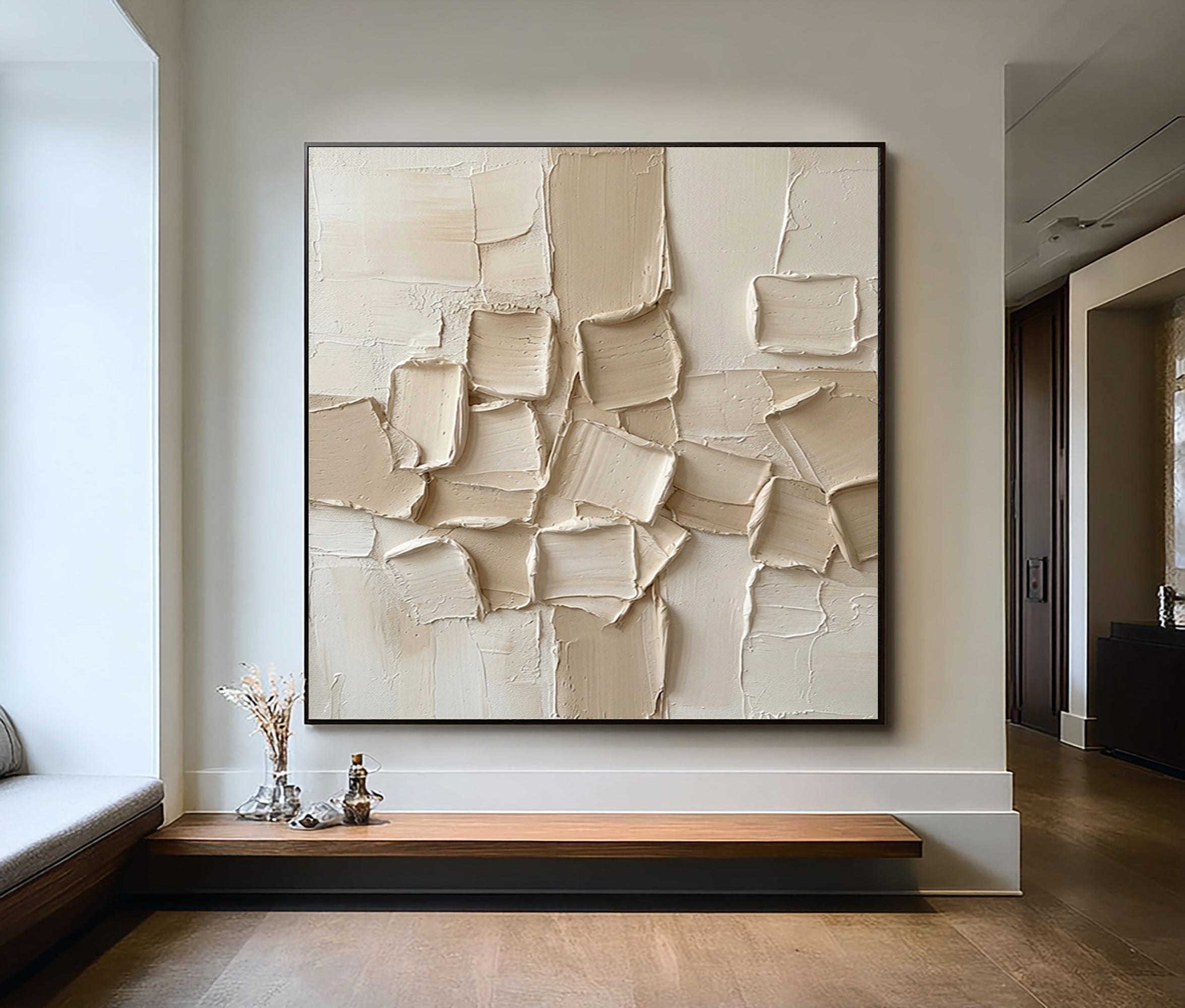 Large Mineral Relief Composition Wall Art Neutral Textured Canvas Painting
