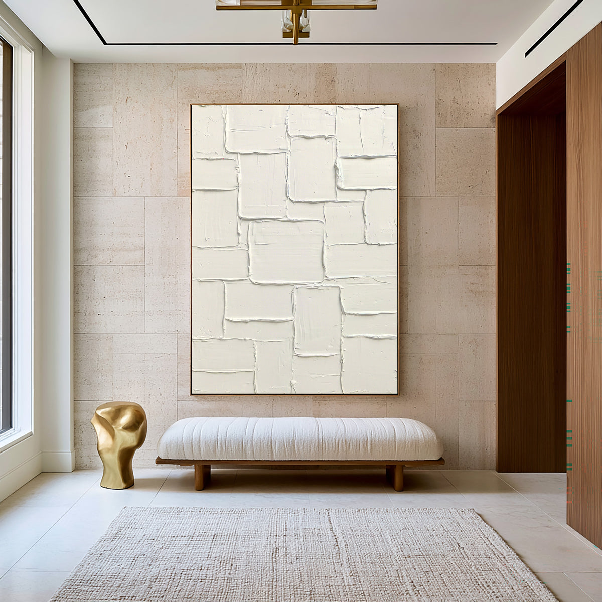 Large White Textured Abstract Wall Art Modern Painting Minimalist Neutral Luxury Home Decor