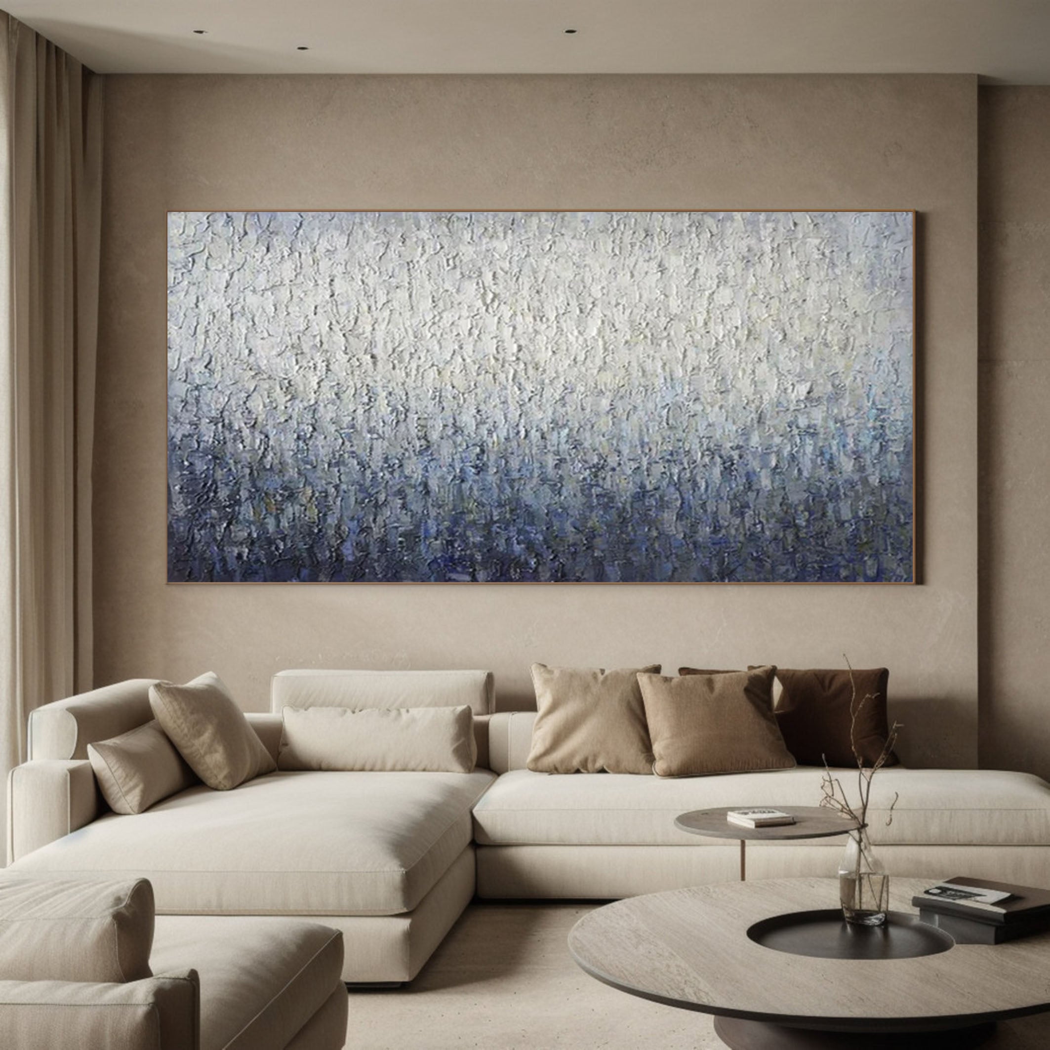 Abstract Blue Textured Art Serene Grey Canvas for Contemporary Homes #AP 052