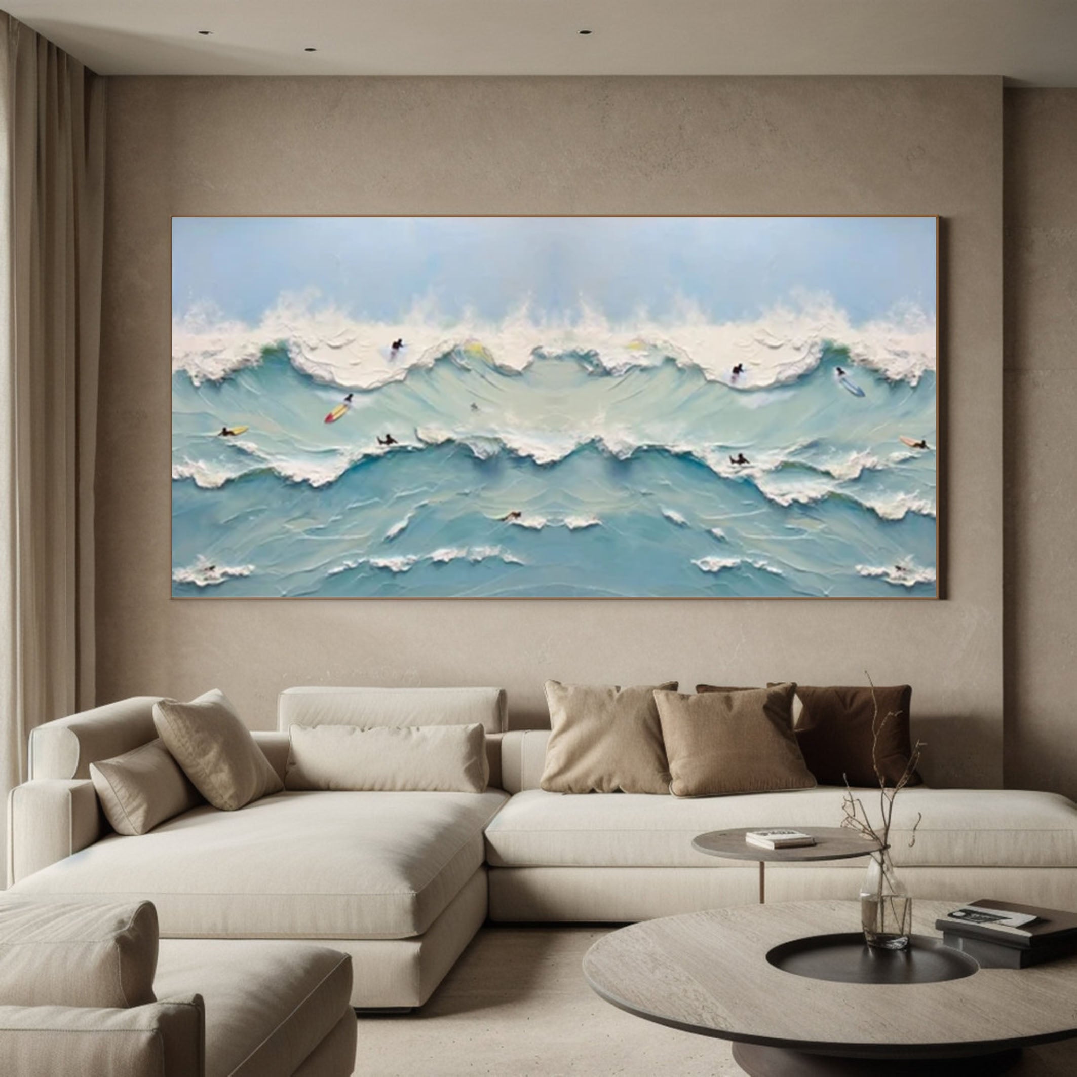 Ocean's Majesty Dynamic Wave Art with Surfers #OS 064