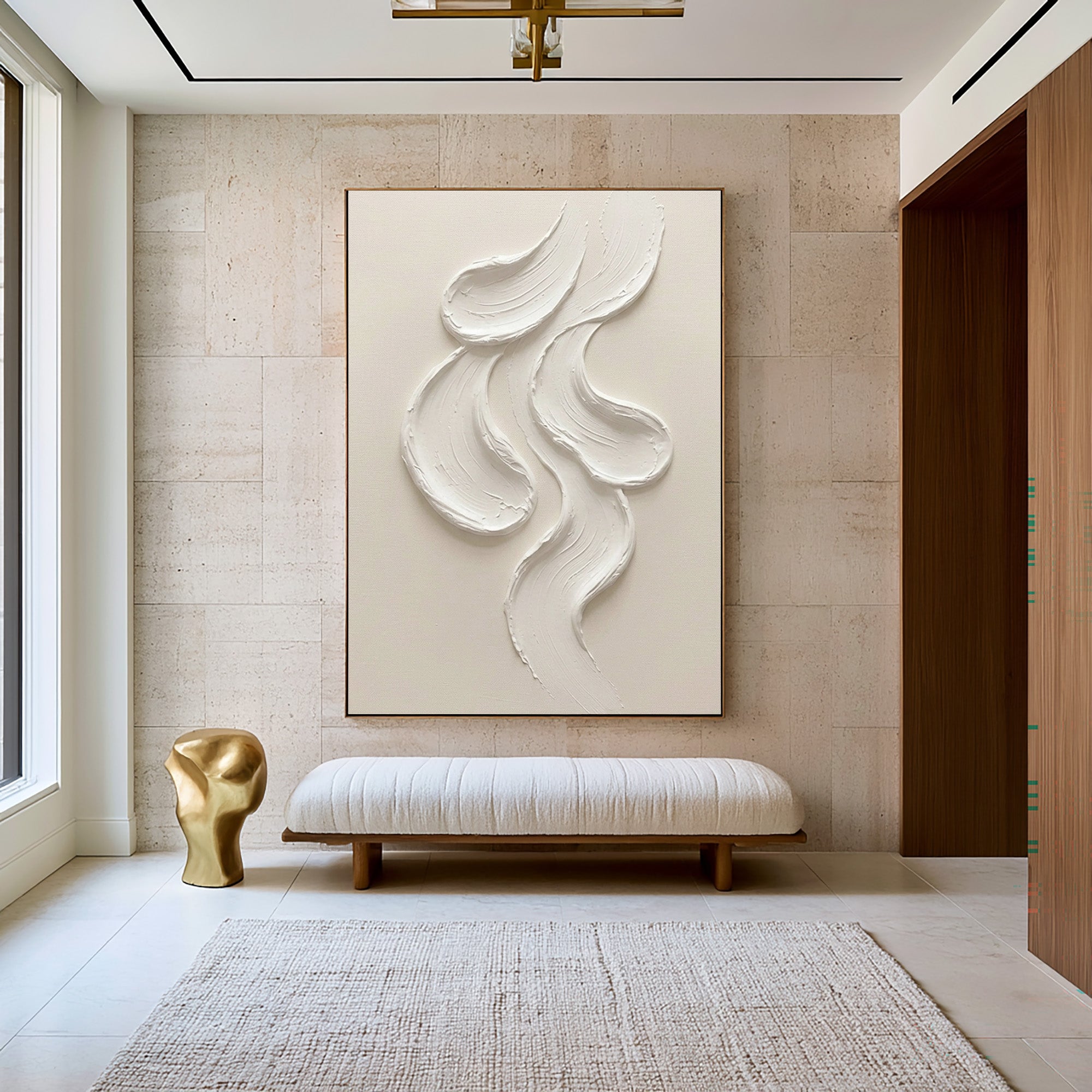 Large Textured White Wall Art Abstract Oil Painting Minimalist Sculptural Relief Artwork Neutral Modern Luxury Home Decor