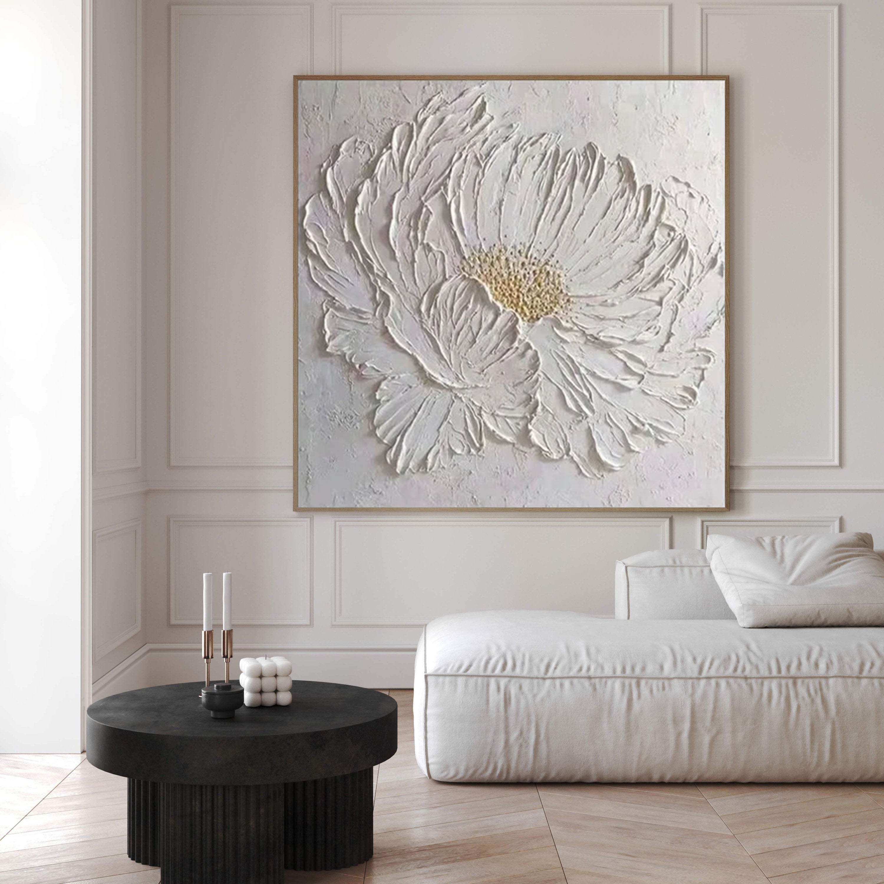 Minimalist White Flower Wall Art Textured Painting for Modern Homes #FT 043