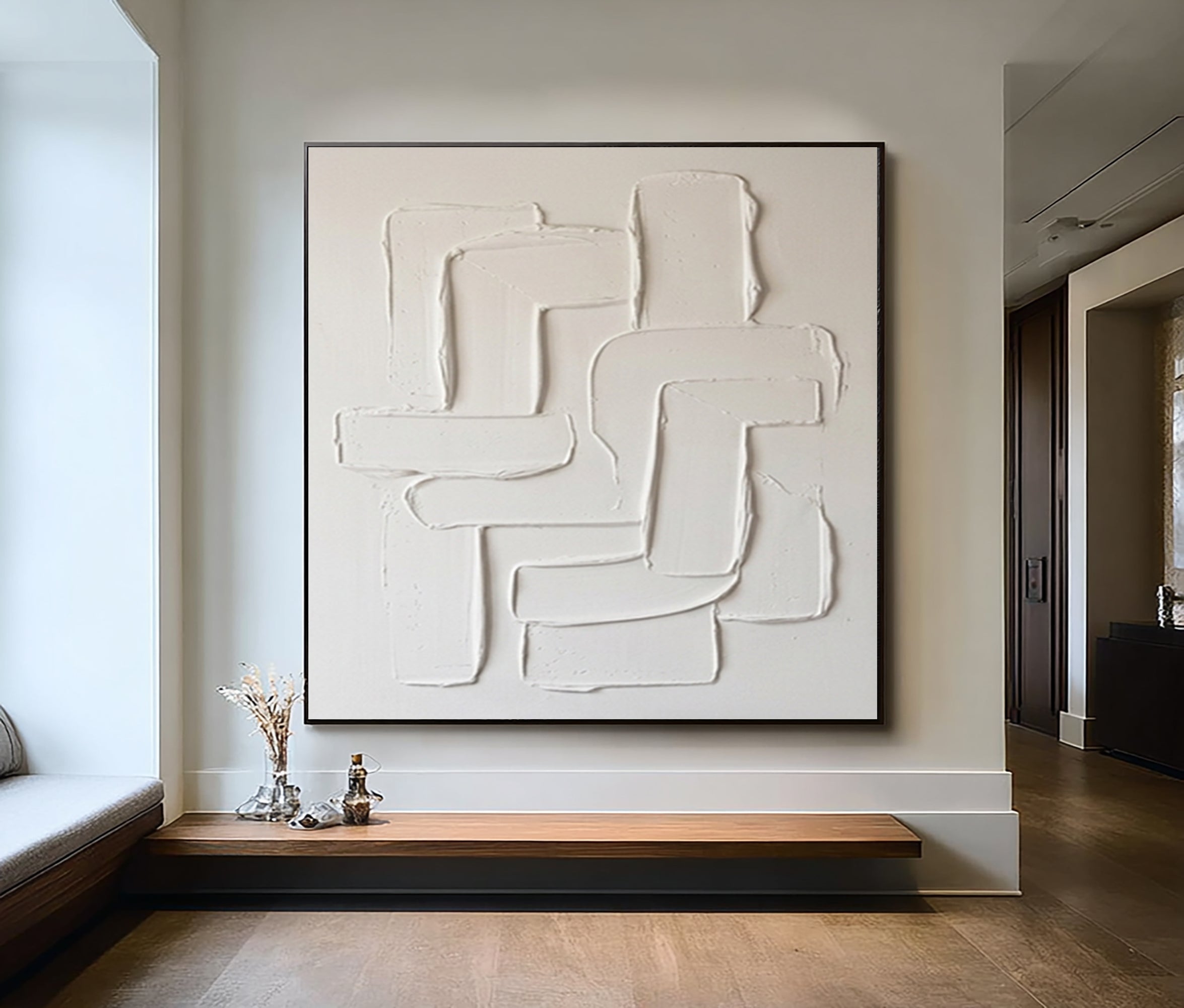 Large Neutral Textured Canvas Art Hand Painted Sculptural Wall Decor