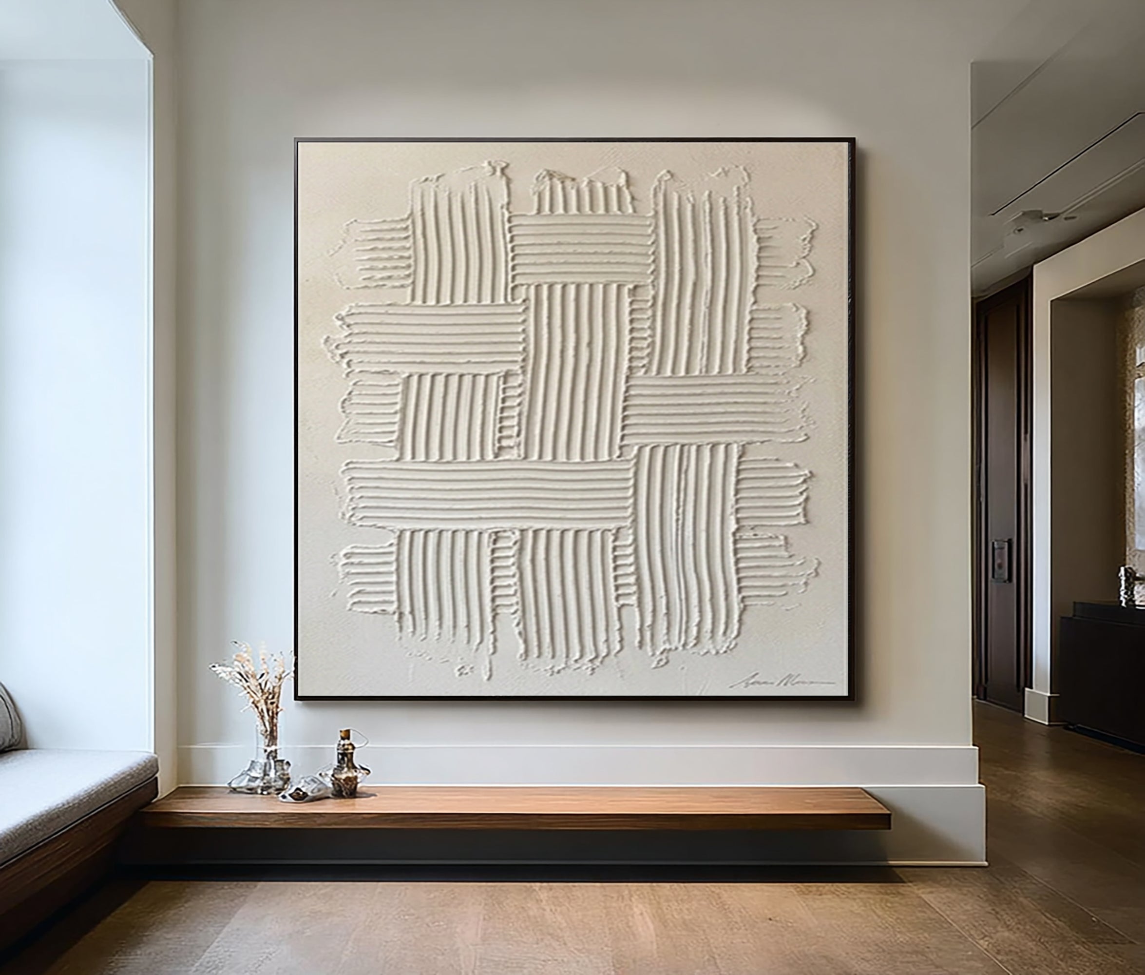 Large Minimalist Texture Wall Art Hand Painted Geometric Canvas 