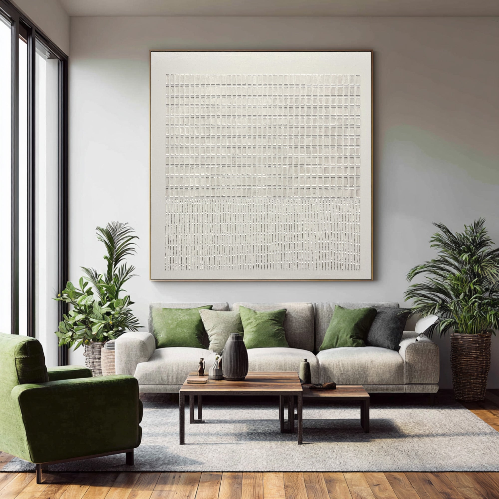 Minimalist Large White Grid Wall Art | KeiraArt #CZ 009