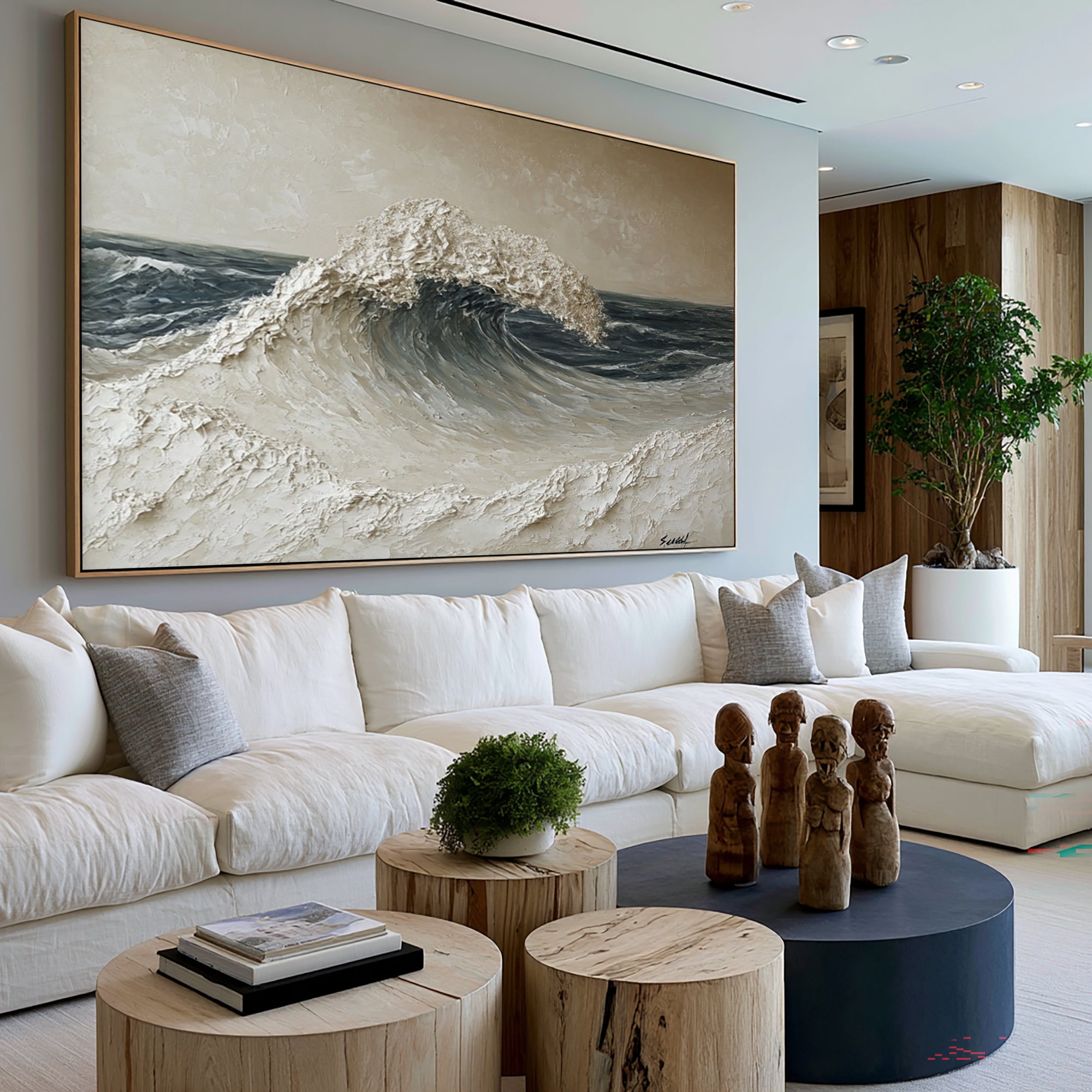 Large Abstract Ocean Wave Wall Art Textured Oil Painting Seascape Cowboy Cowgirl Inspired Vintage Americana Western Artwork Modern Home Decor
