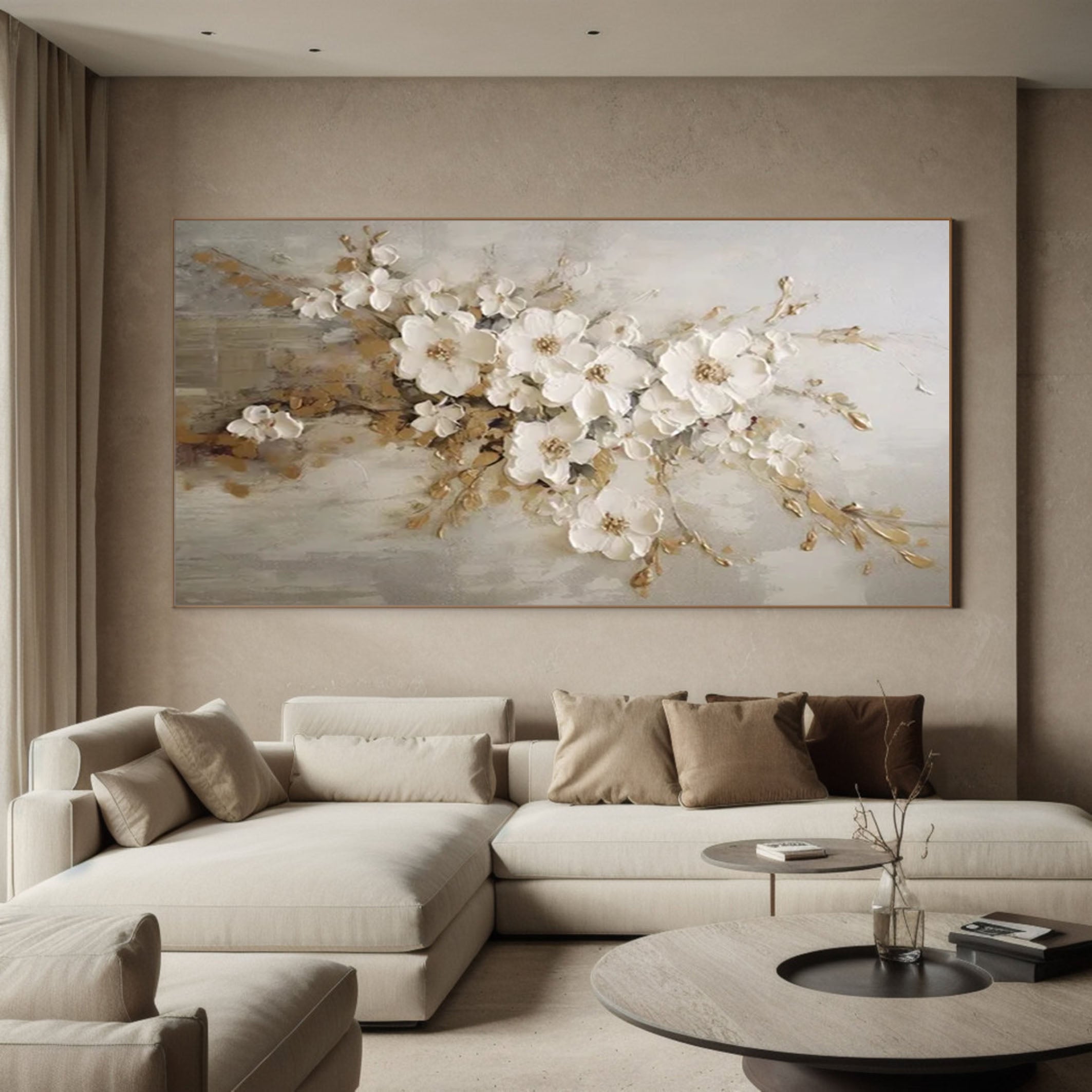 White Blossoms Tree Art Luxurious Modern Wall Decor #FT 052