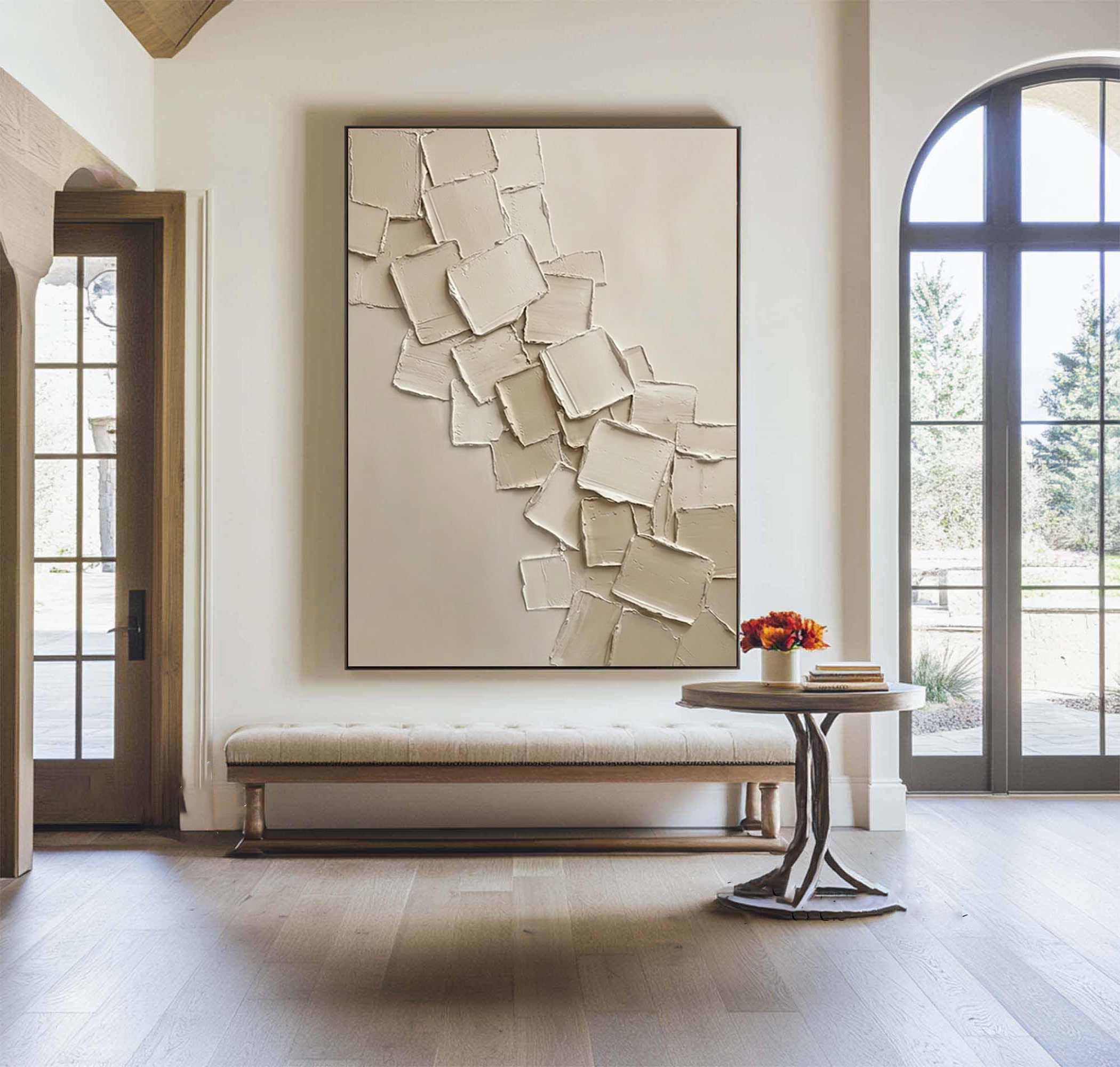 Large Beige Abstract Oil Painting #KRA 001