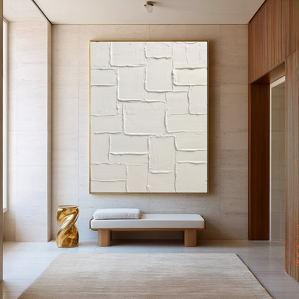 Rhythm Of Handcrafted Abstract Blocks Large White Textured Relief Wall Art Contemporary Minimalist Artwork
