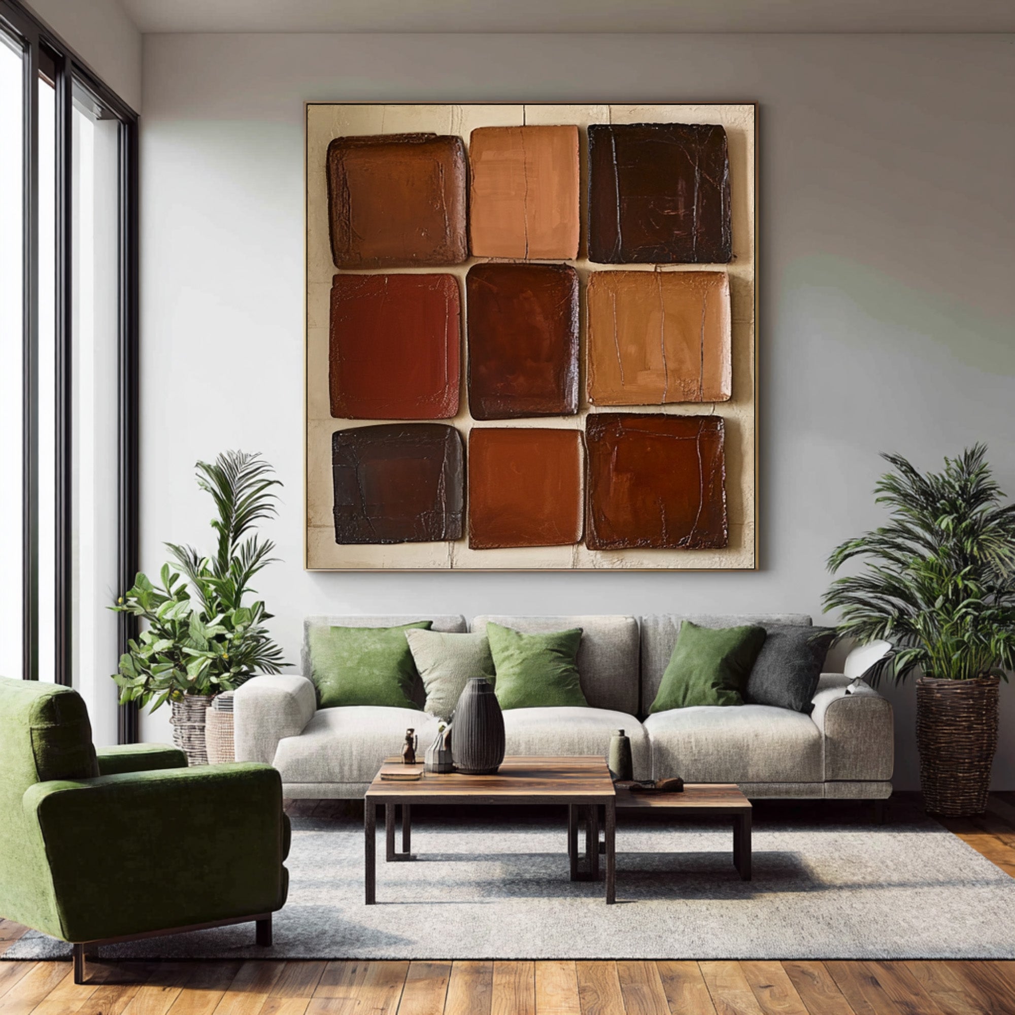 Large Earth Tone Square Grid | KeiraArt #CZ 008