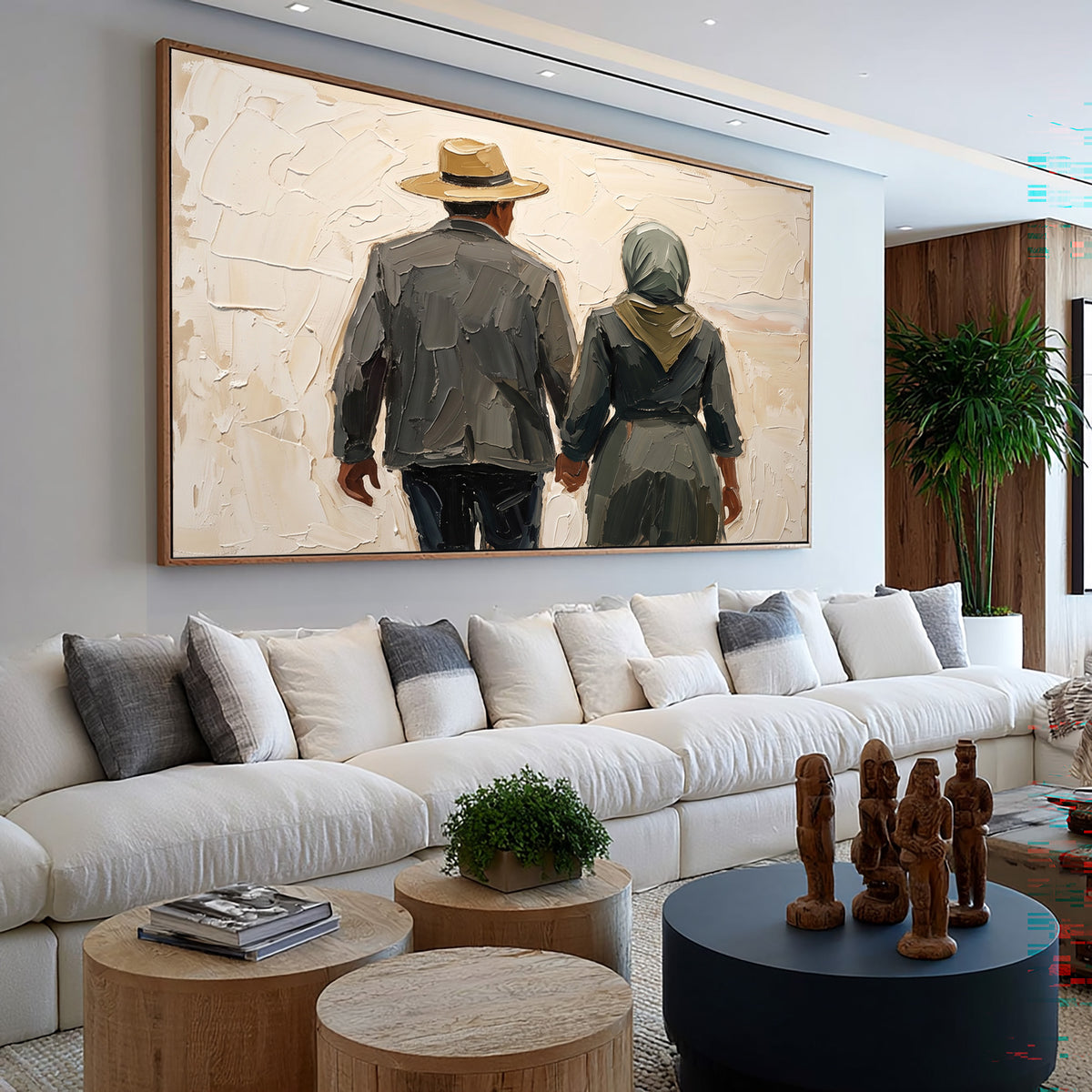 Large Modern Rustic Couple Portrait Wall Art Textured Oil Painting Country Inspired Figurative Artwork Contemporary Farmhouse Decor