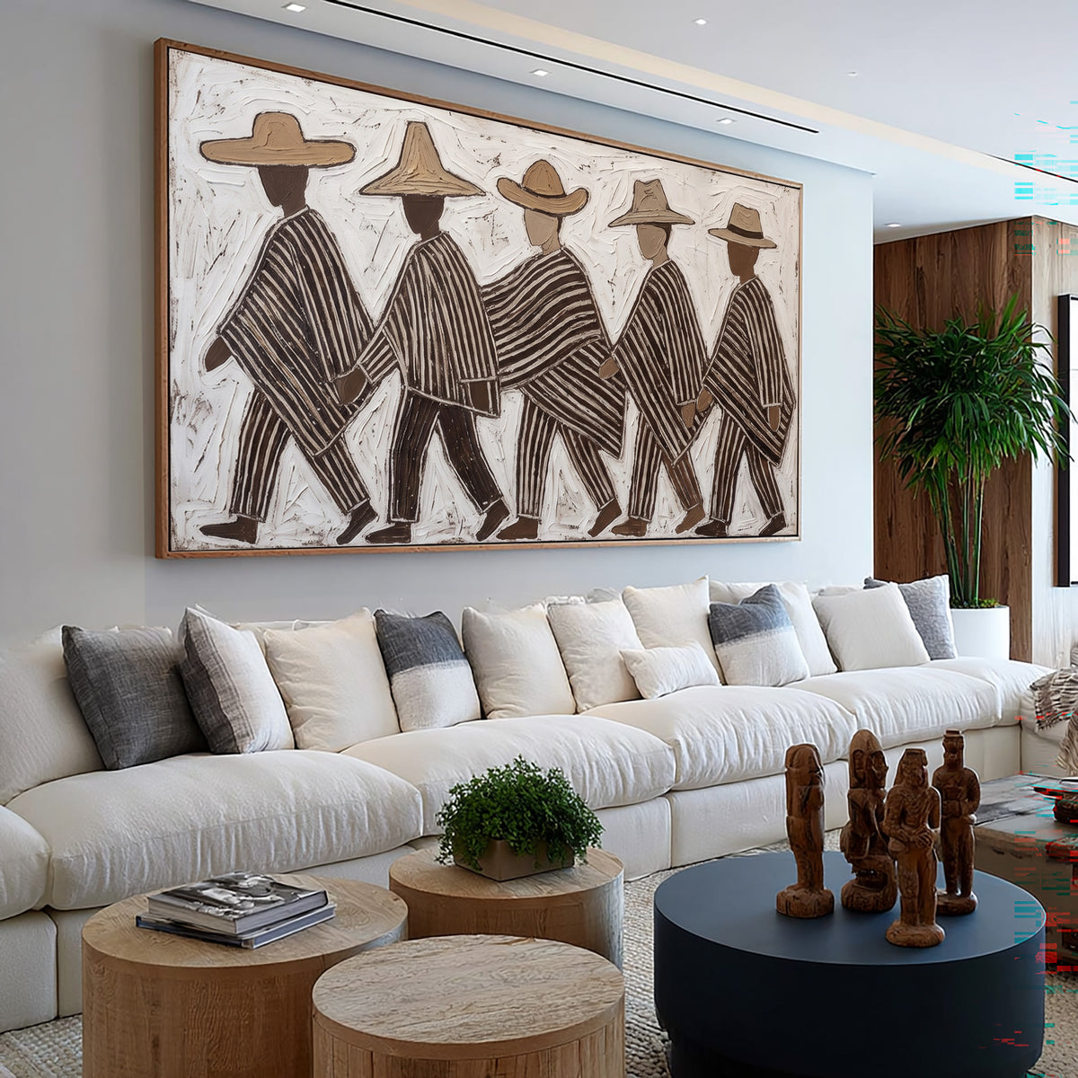 Southwestern Wall Art, Five Walking Figures Painting, Hand Painted Textured Folk Art
