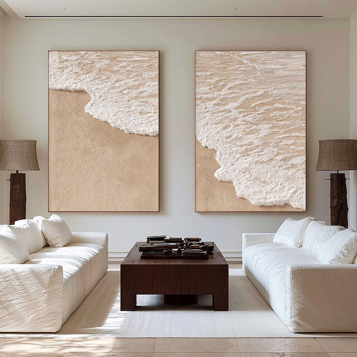 Coastal Forms In Quiet Motion Large Textured Diptych Coastal Wall Art Neutral Abstract Ocean Artwork