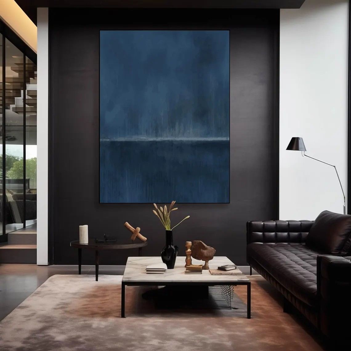 Deep Blue Abstract Canvas Art Modern Minimalist Wall Decor #AP 074