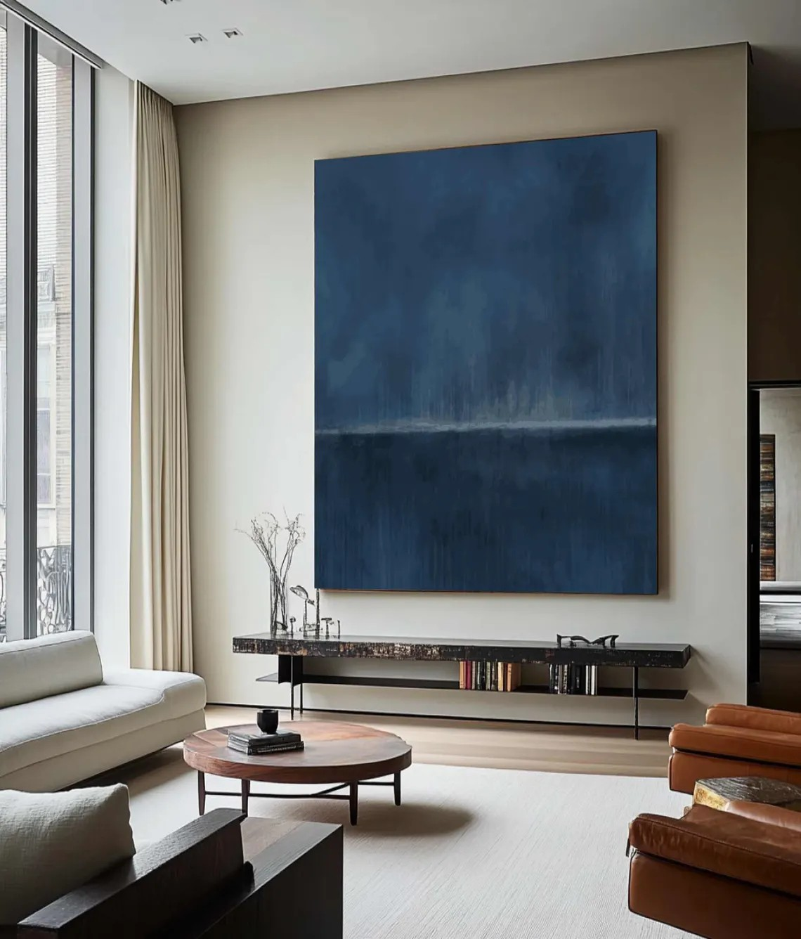 Deep Blue Abstract Canvas Art Modern Minimalist Wall Decor #AP 074