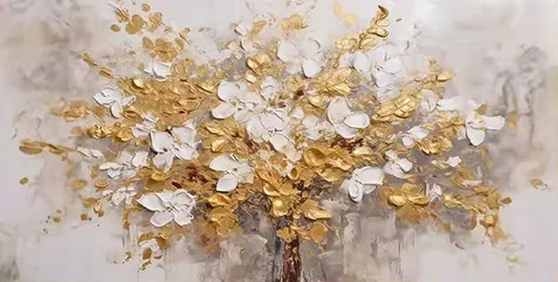 Golden Blossoms Tree Art Luxurious Modern Wall Decor #FT 051