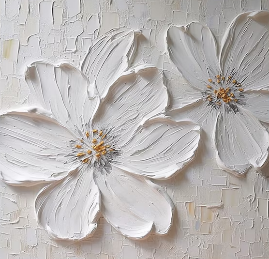 Minimalist White Flower Wall Art Textured Painting for Modern Homes #FT 018