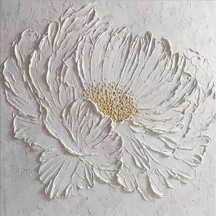 Minimalist White Flower Wall Art Textured Painting for Modern Homes #FT 043