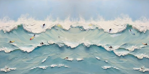 Ocean's Majesty Dynamic Wave Art with Surfers #OS 064