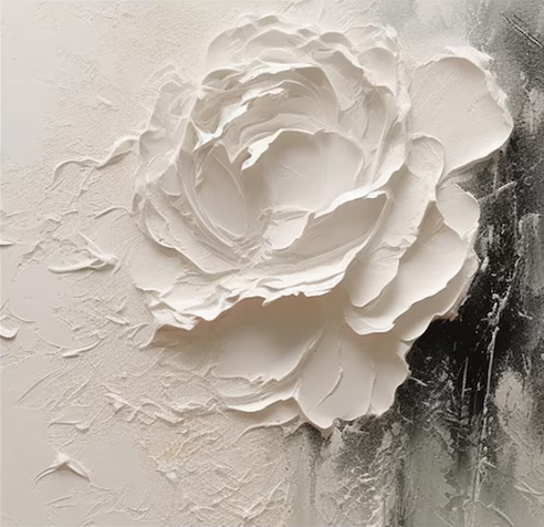 White Rose Painting Textured Floral Wall Art #FT 057