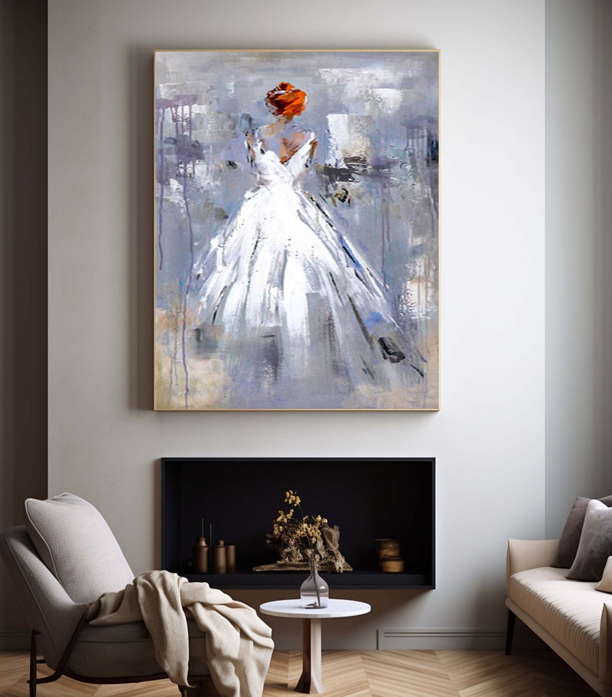 Abstract Wedding Dress Painting Modern Hand-Painted Wall Art #APP 015